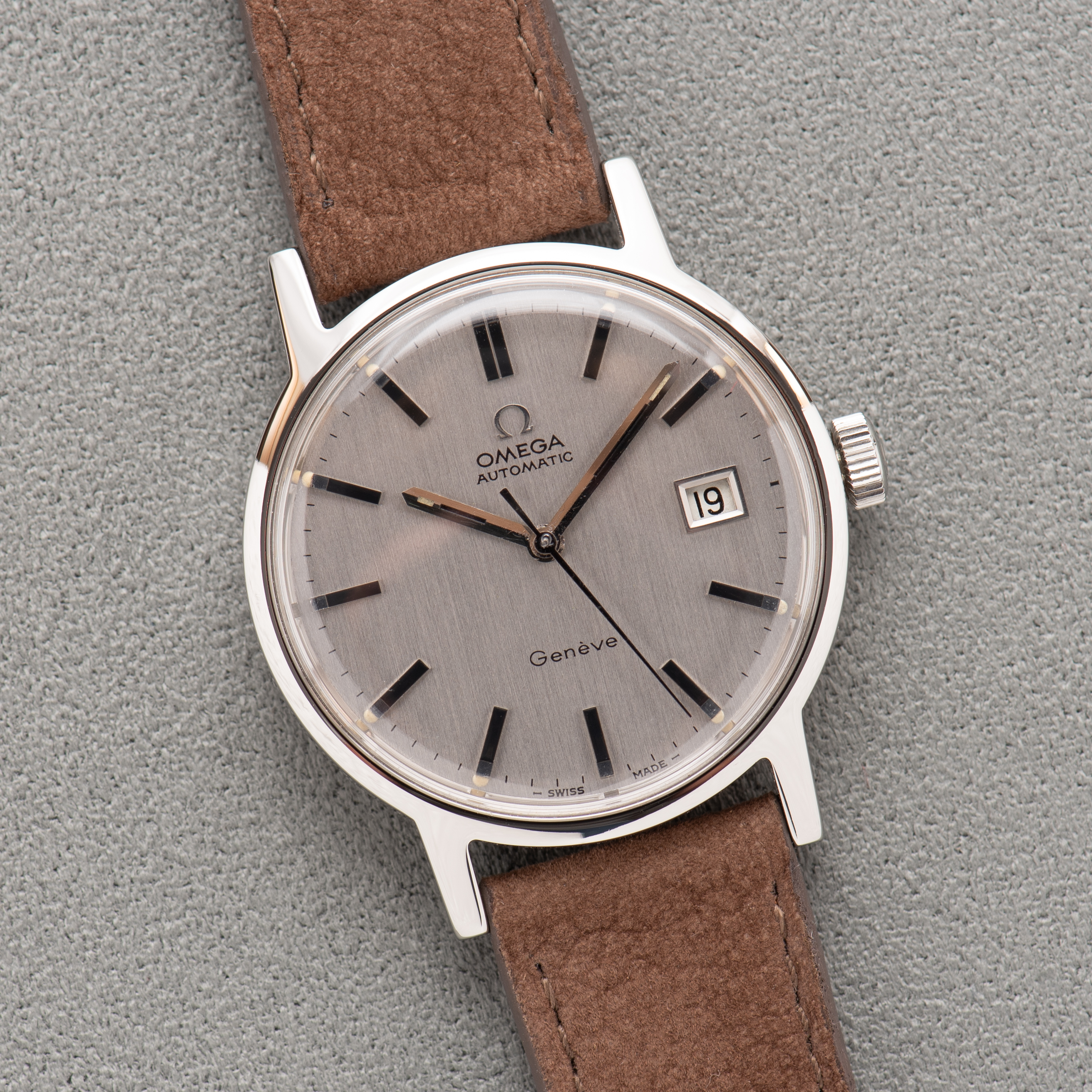 View of Omega Automatic Genève Grey Dial Ref 166.0098 from 1972