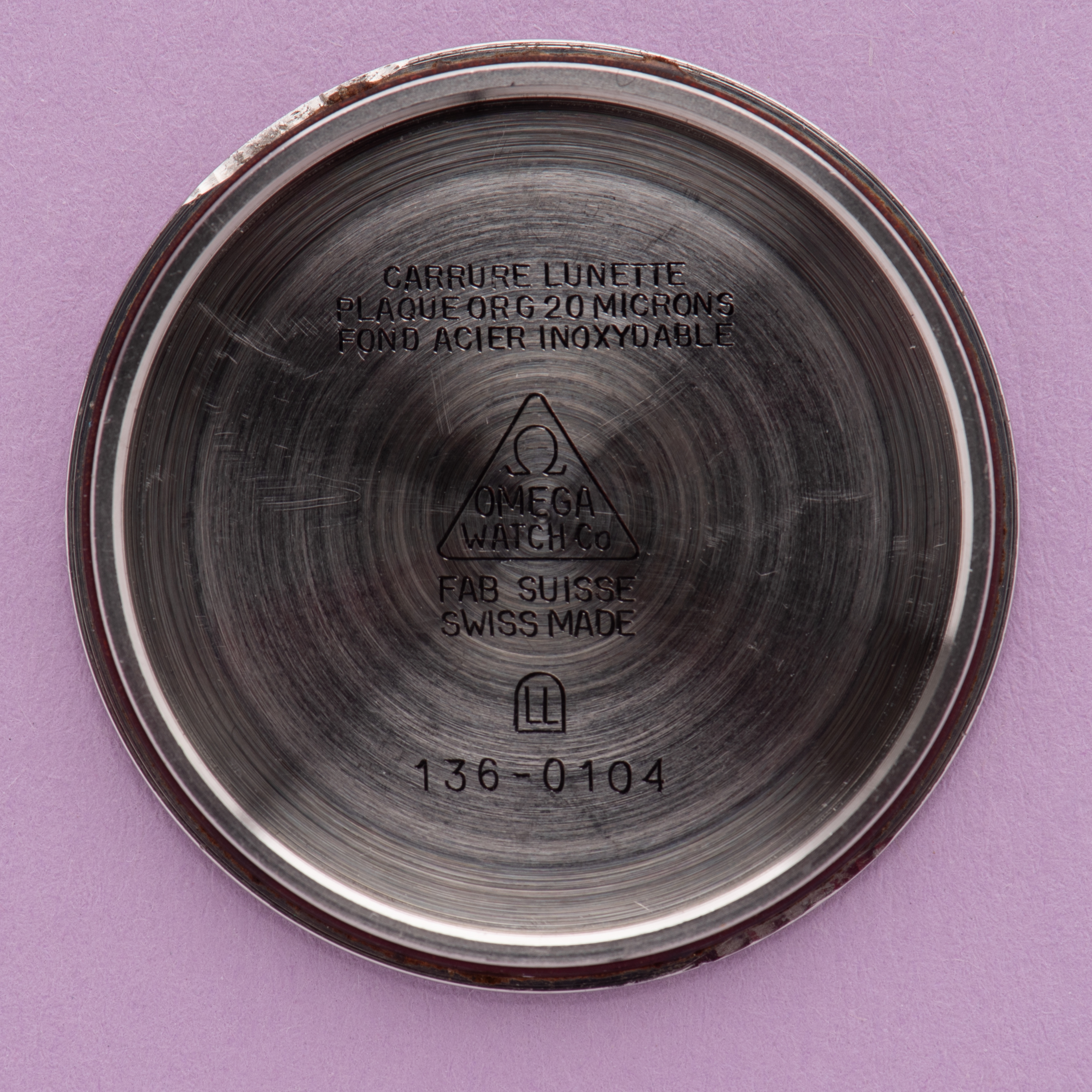 View of Omega Geneva Date Silver linen dial ref 136.0104 from 1974