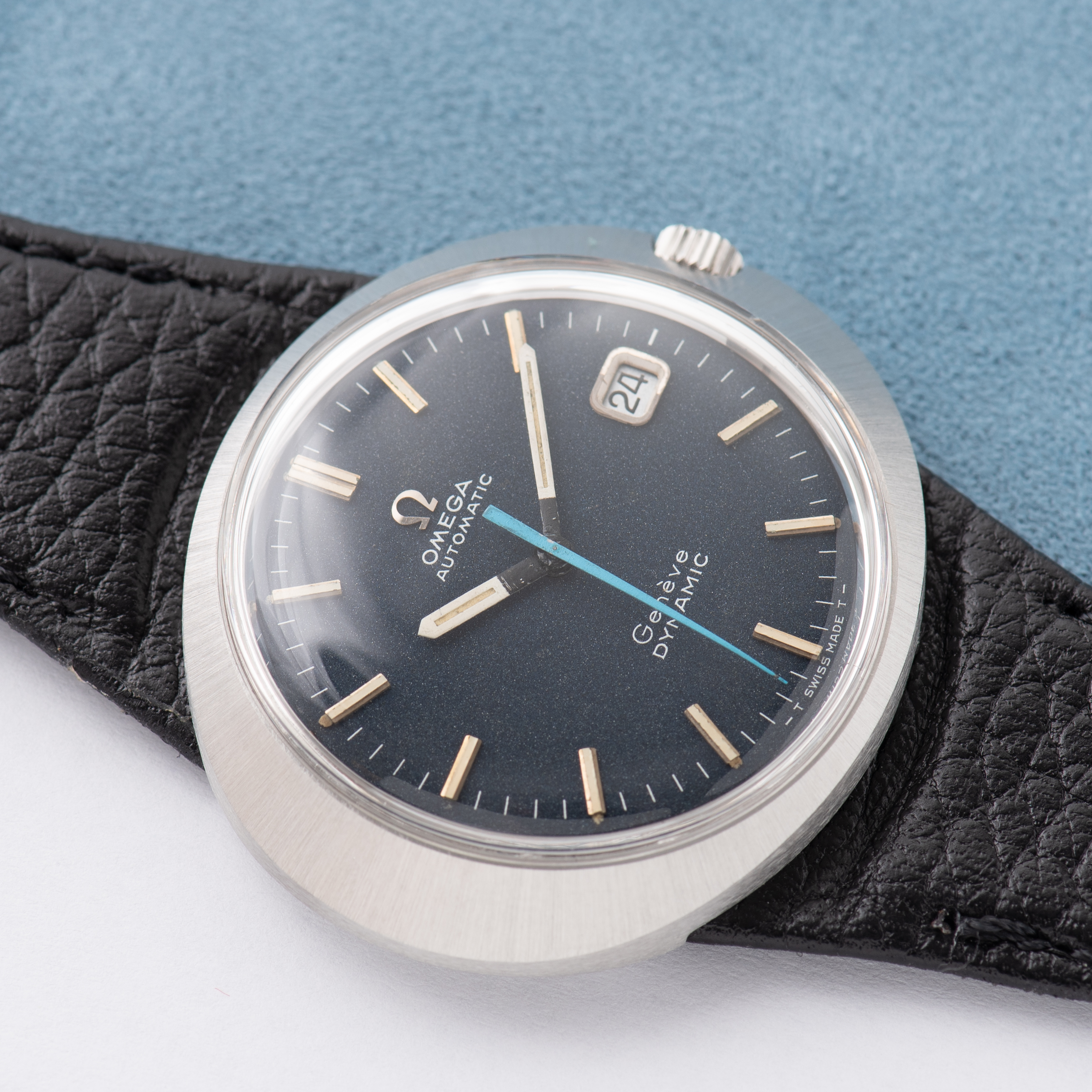 View of Omega Genève Dynamic Automatic Blue Dial from 1968 Ref 166.039