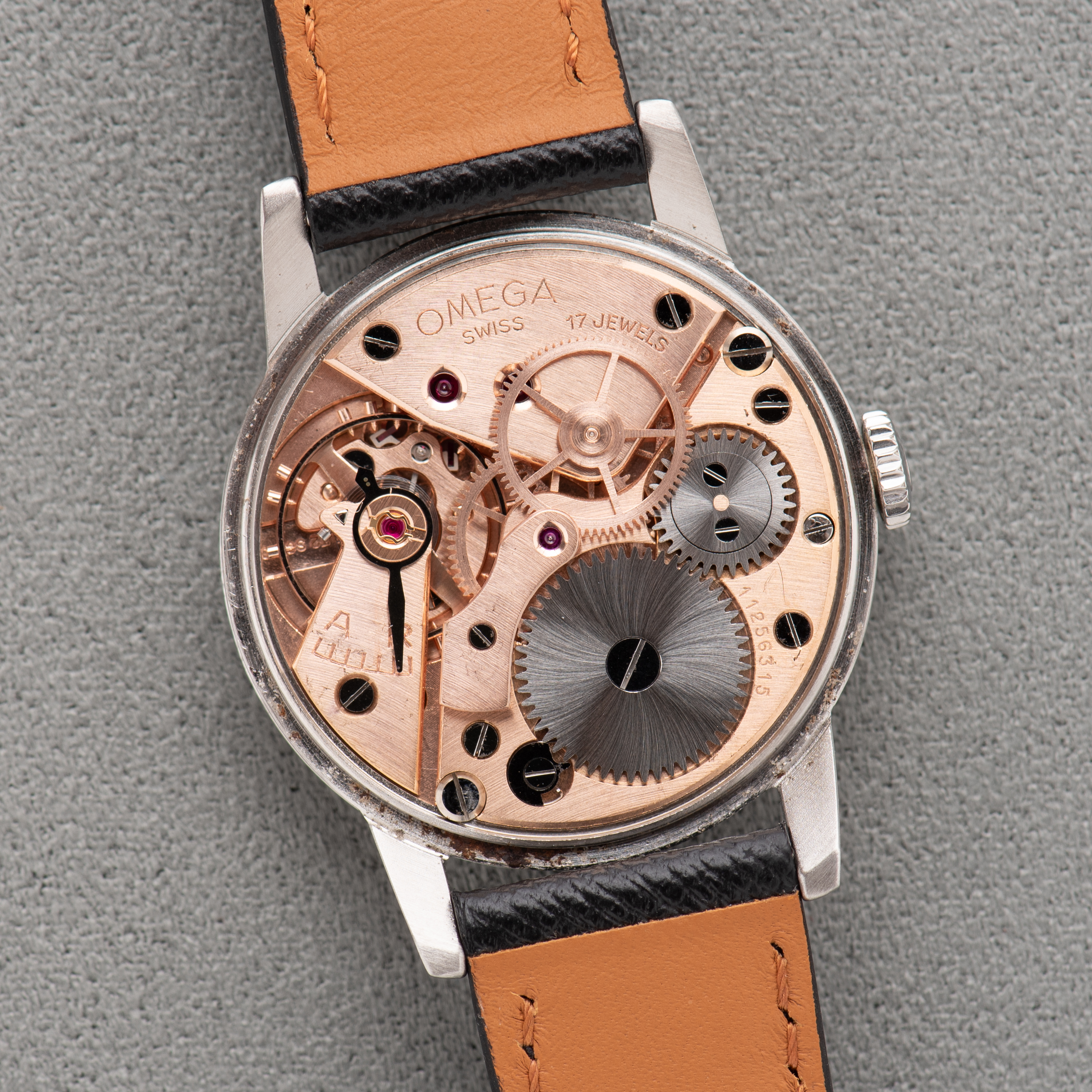 View of Omega Dress Watch Centre Seconds Arabic Dial ref 2496-1 from 1947