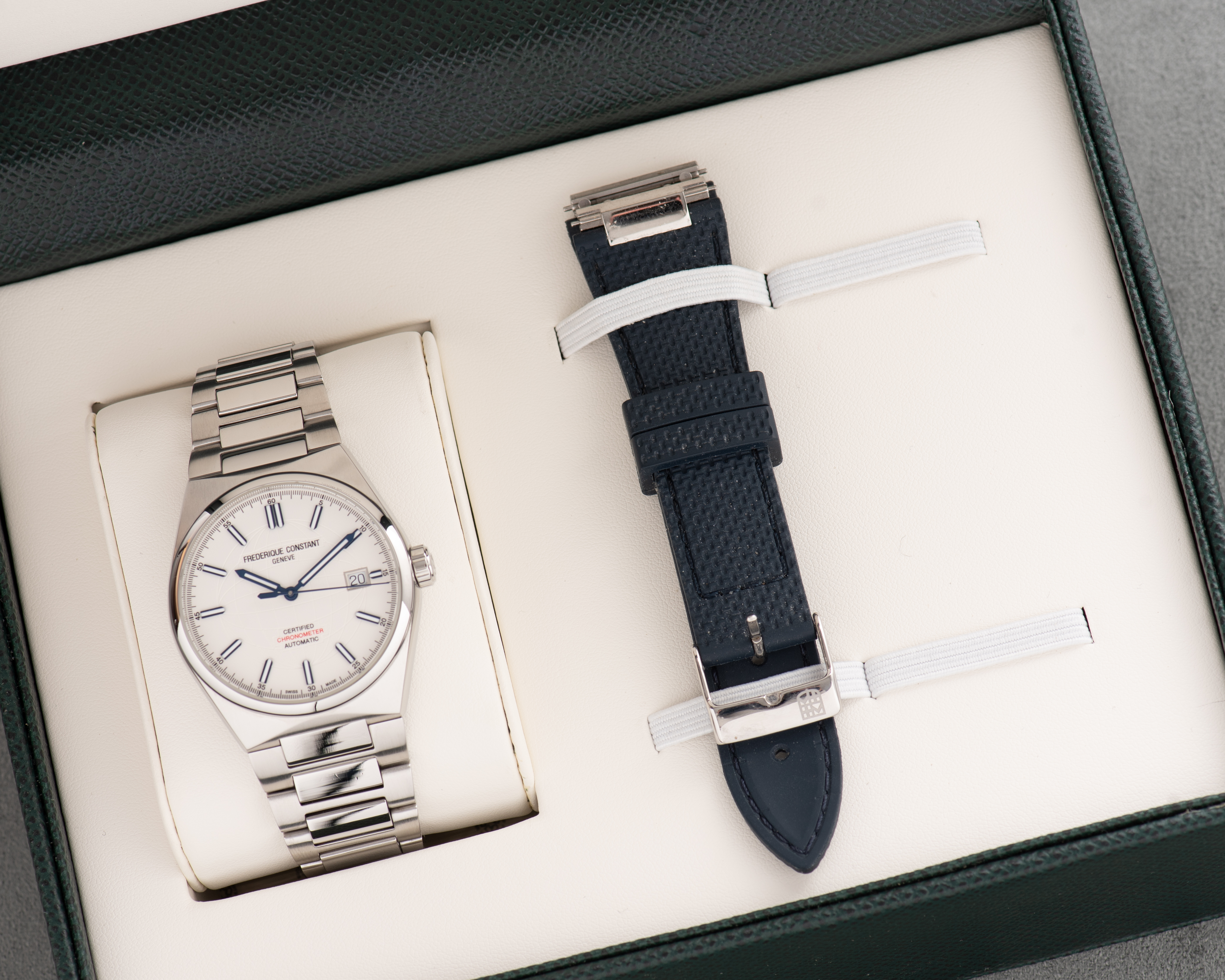 View of Frederique Constant Highlife Automatic White dial réf FC-303S3NH26B Full set