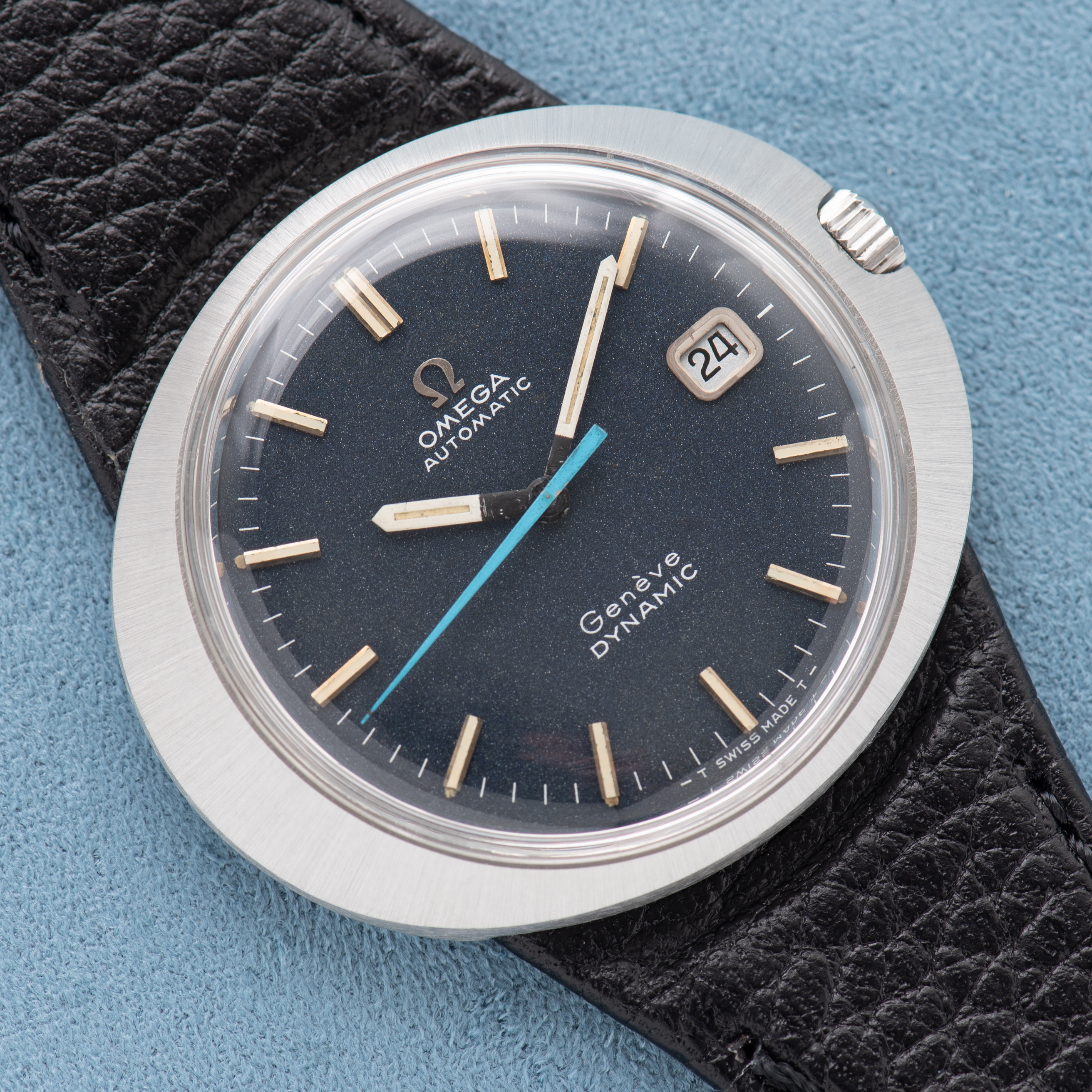 View of Omega Genève Dynamic Automatic Blue Dial from 1968 Ref 166.039
