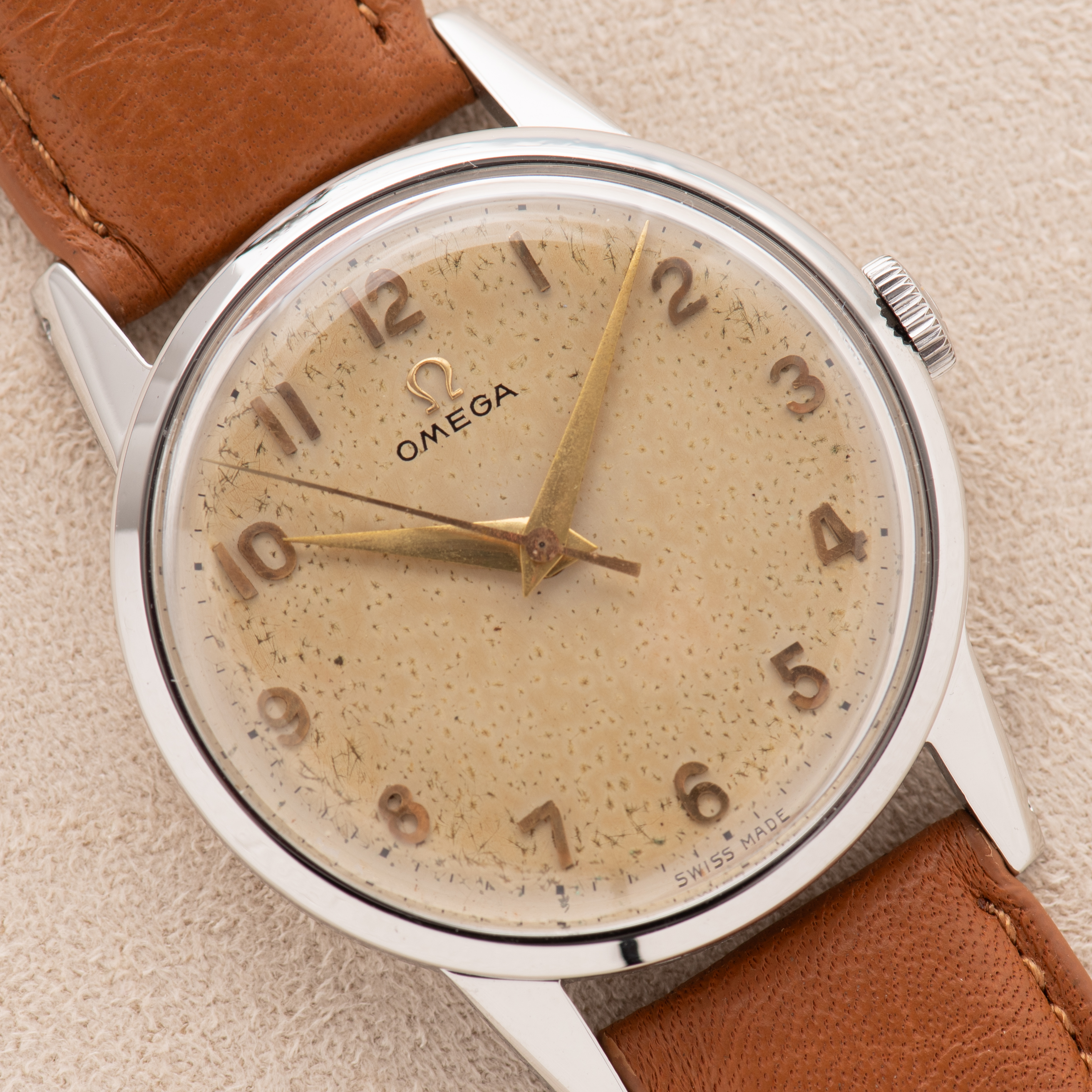 View of Omega Dress Watch Centre Seconds Arabic Dial ref 2496 from 1952