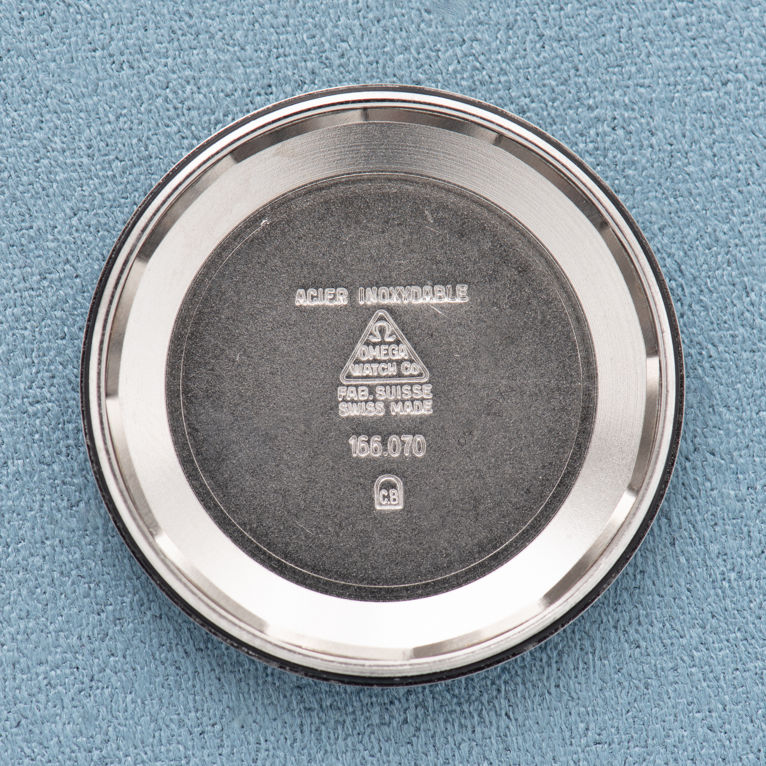 View of Omega Automatic Geneva Date Silver Dial Ref 166.070 from 1969