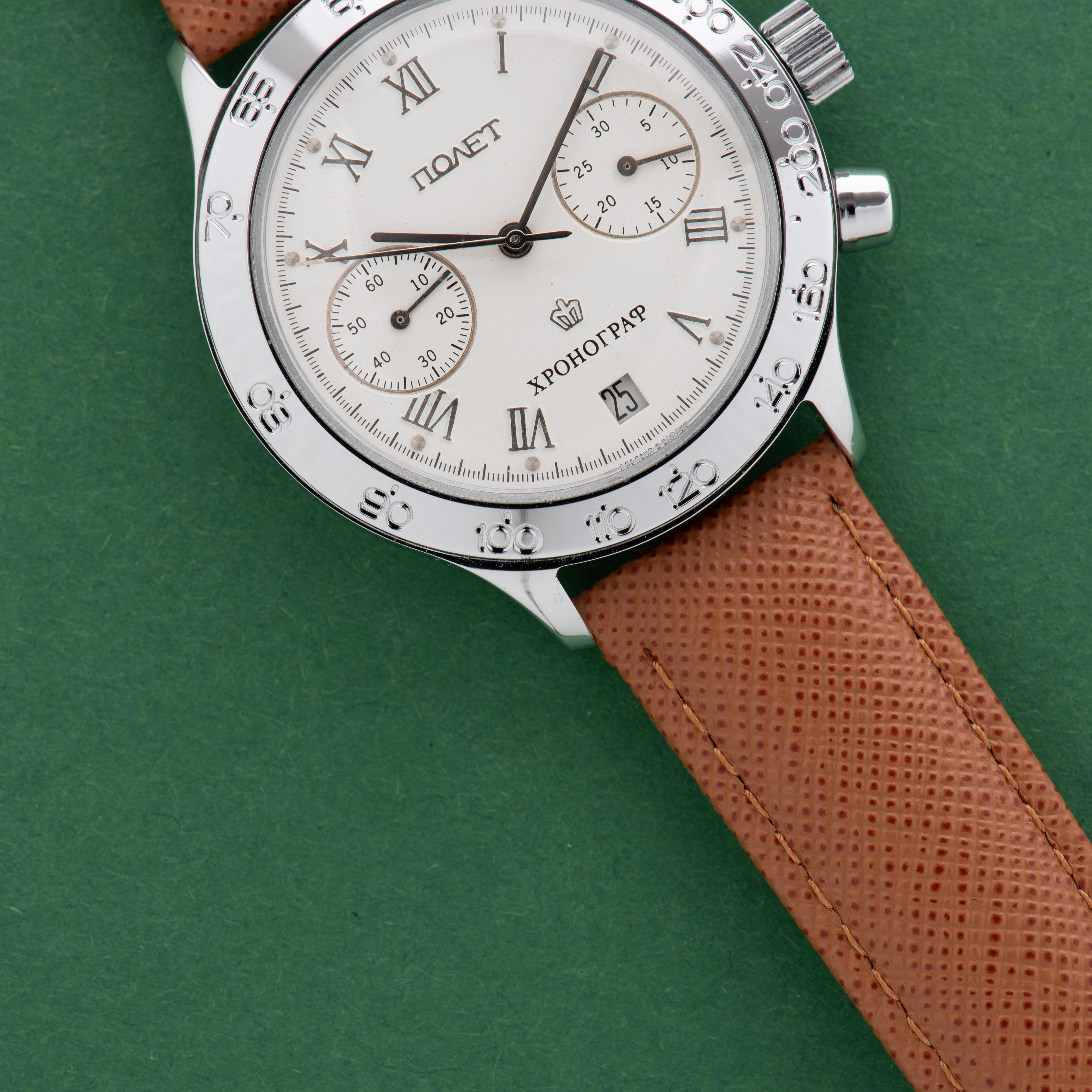 Zicht op Poljot Movet Chronograph 3133 Nieuwe oude voorraad