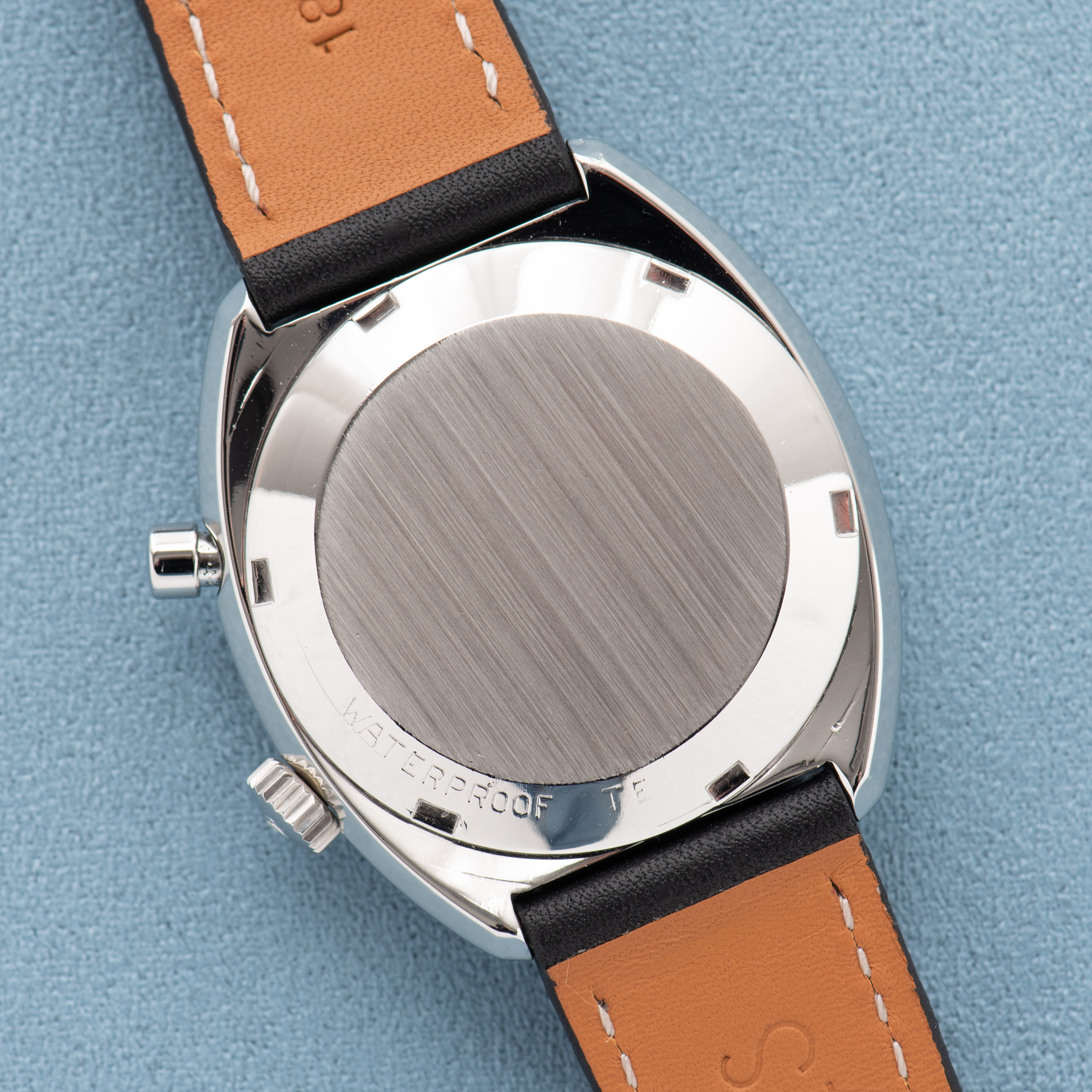 View of Omega Geneva Chronostop Blue Dial Ref 145.009 from 1968 Cal 865