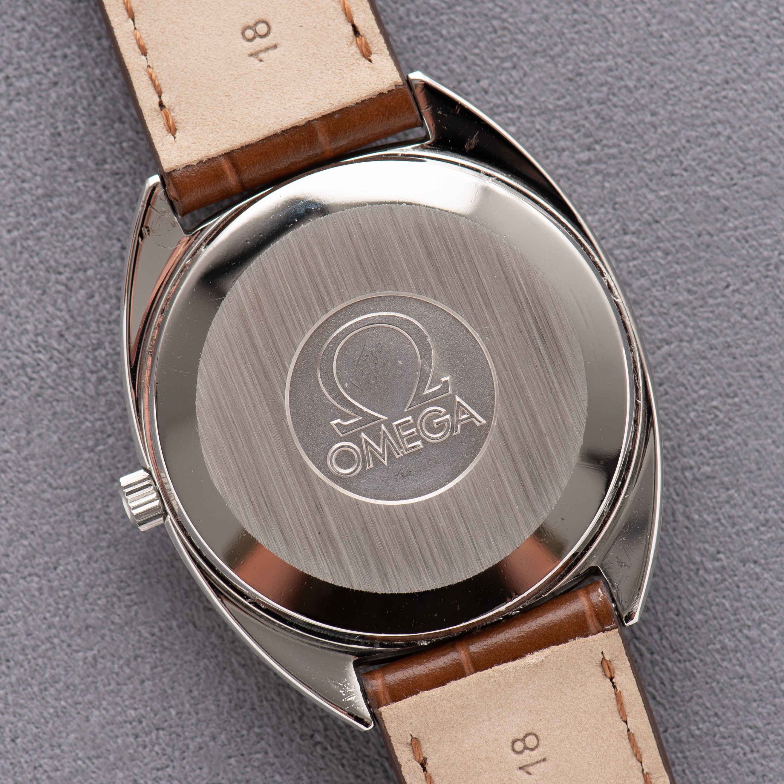 View of Omega Quartz White Roman Dial Ref 196.0121 from 1979