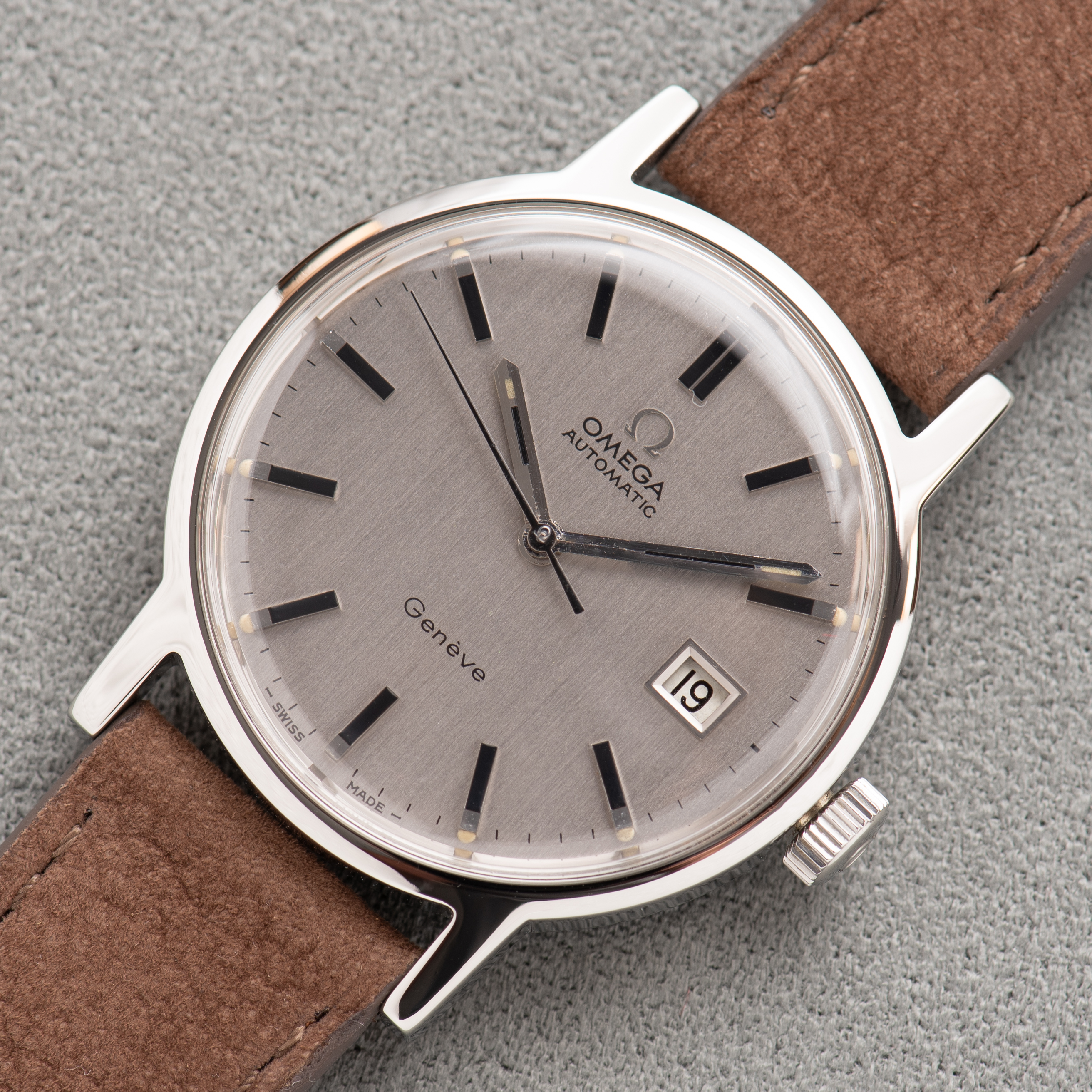 View of Omega Automatic Genève Grey Dial Ref 166.0098 from 1972