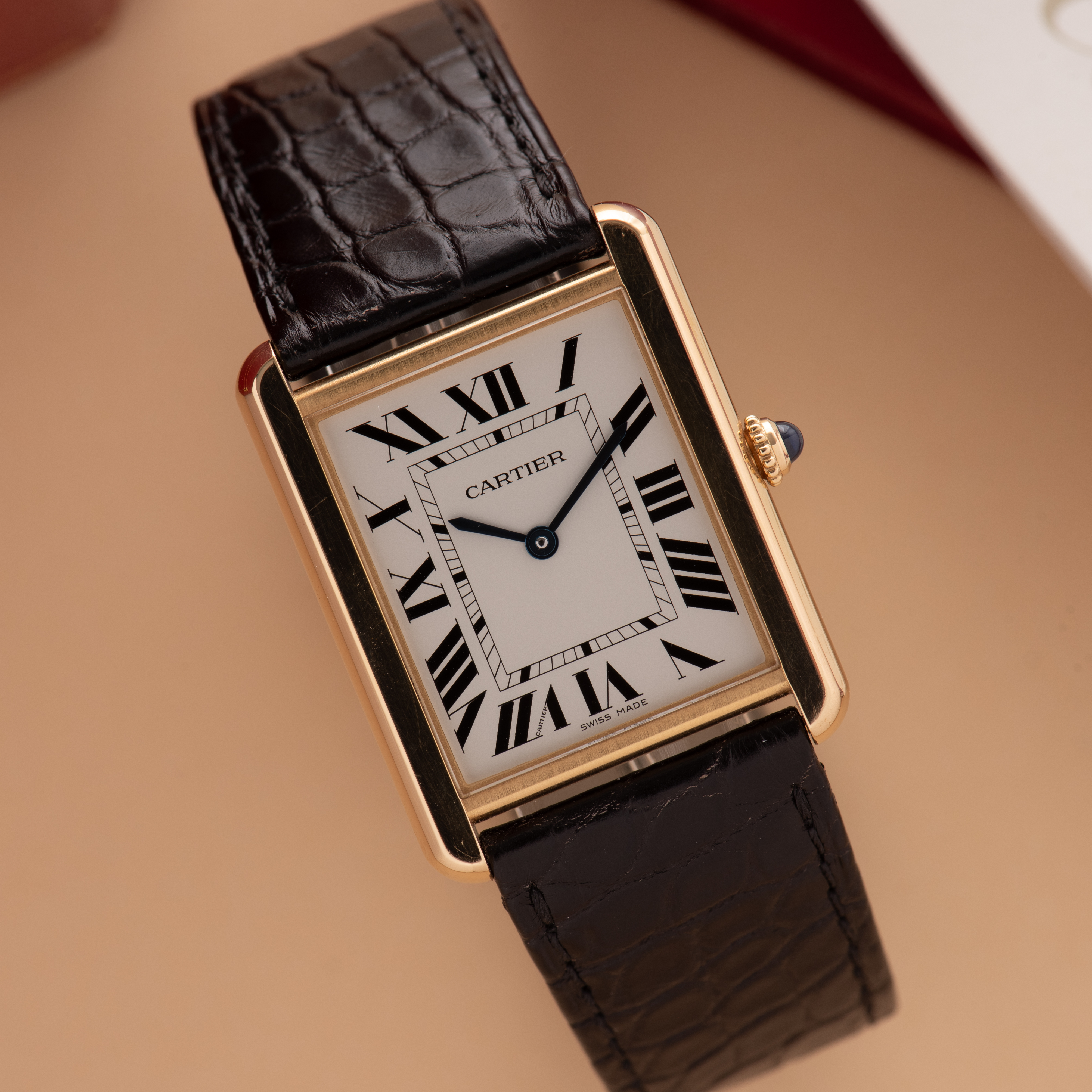 Zicht op Cartier Tank Solo LM ref 3167 Gold 18K/Steel Volledige set