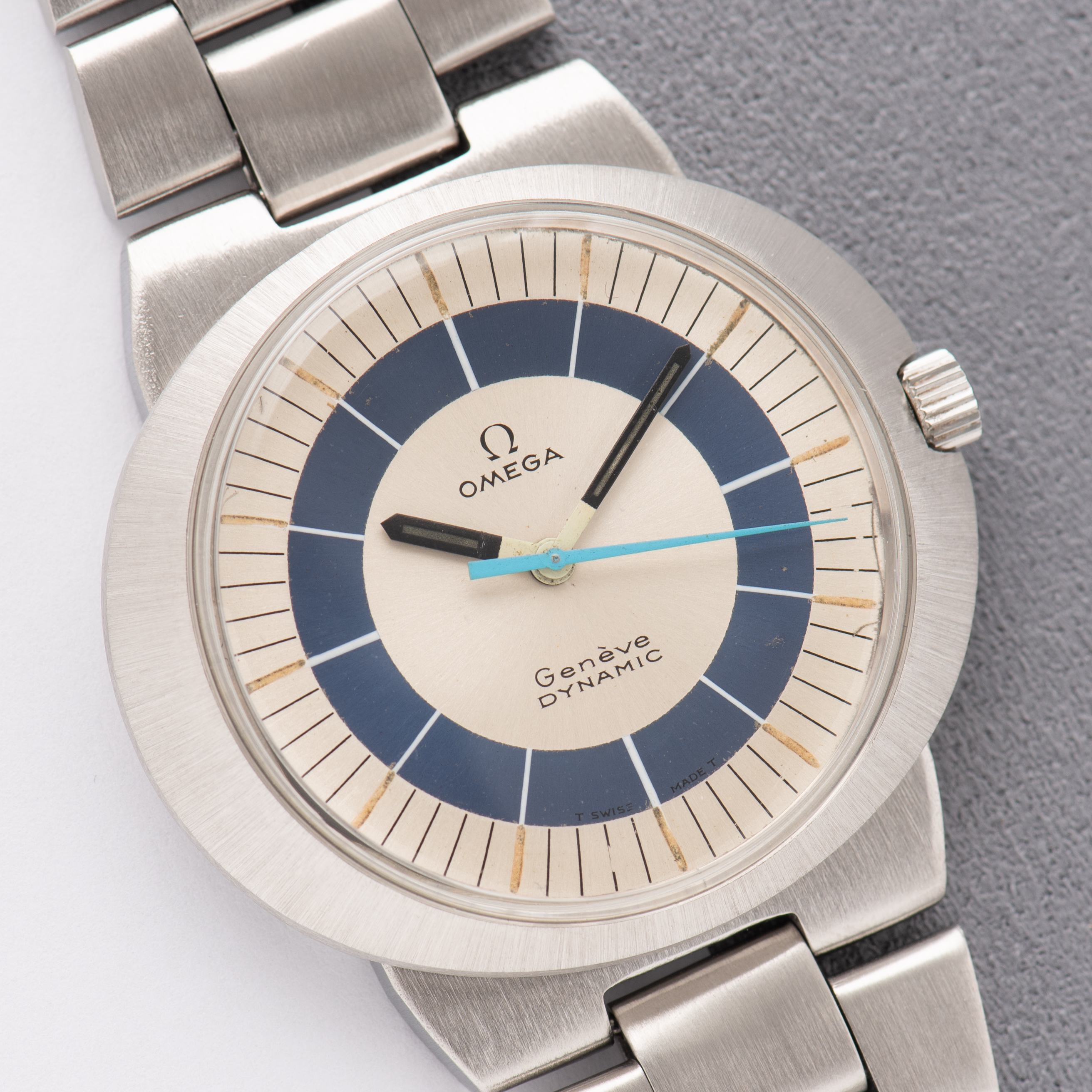View of Omega Geneva Dynamic Mechanics Blue Dial from 1969 Ref 166.039