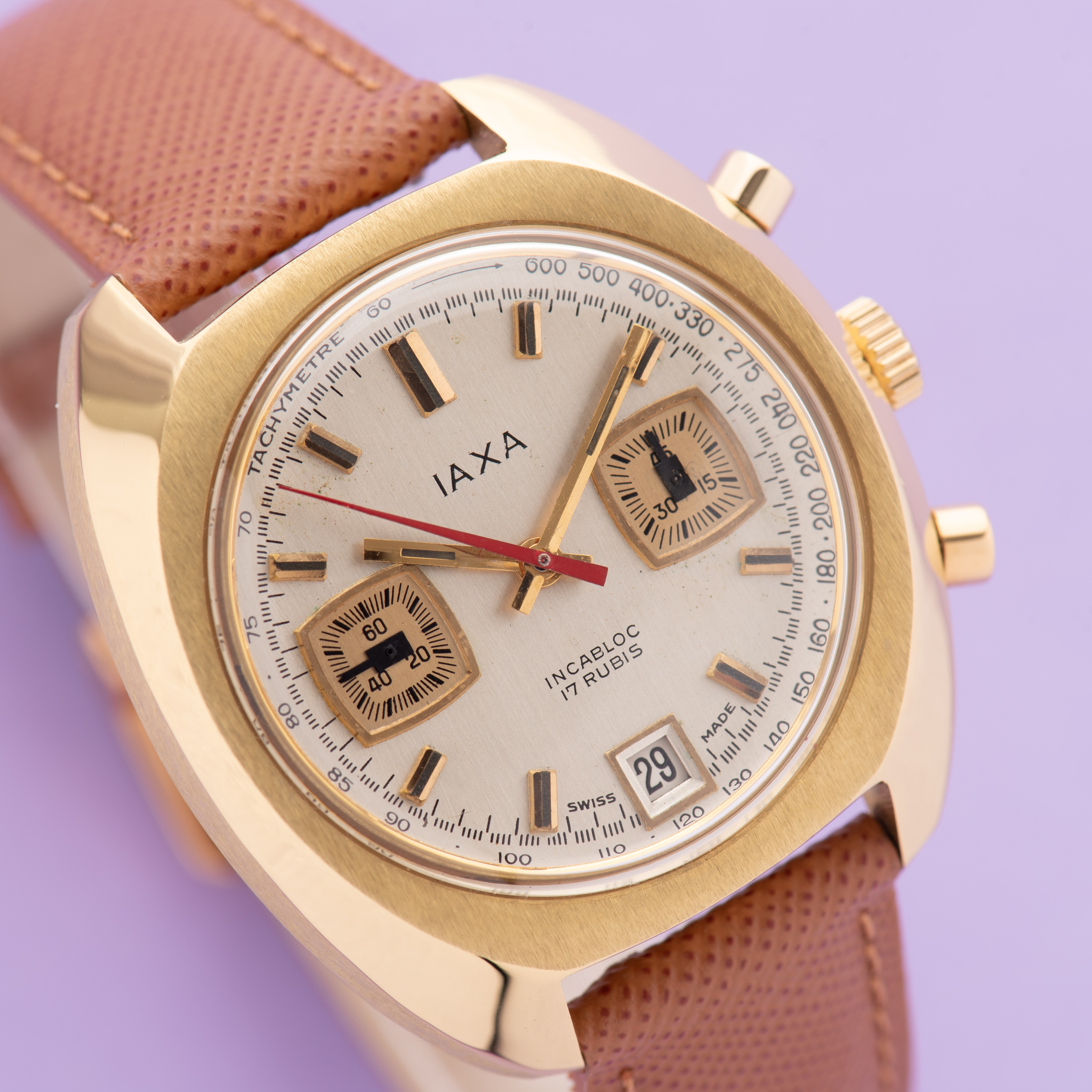 View of Iaxa Incabloc Chronograph 17rubis valjoux 7734