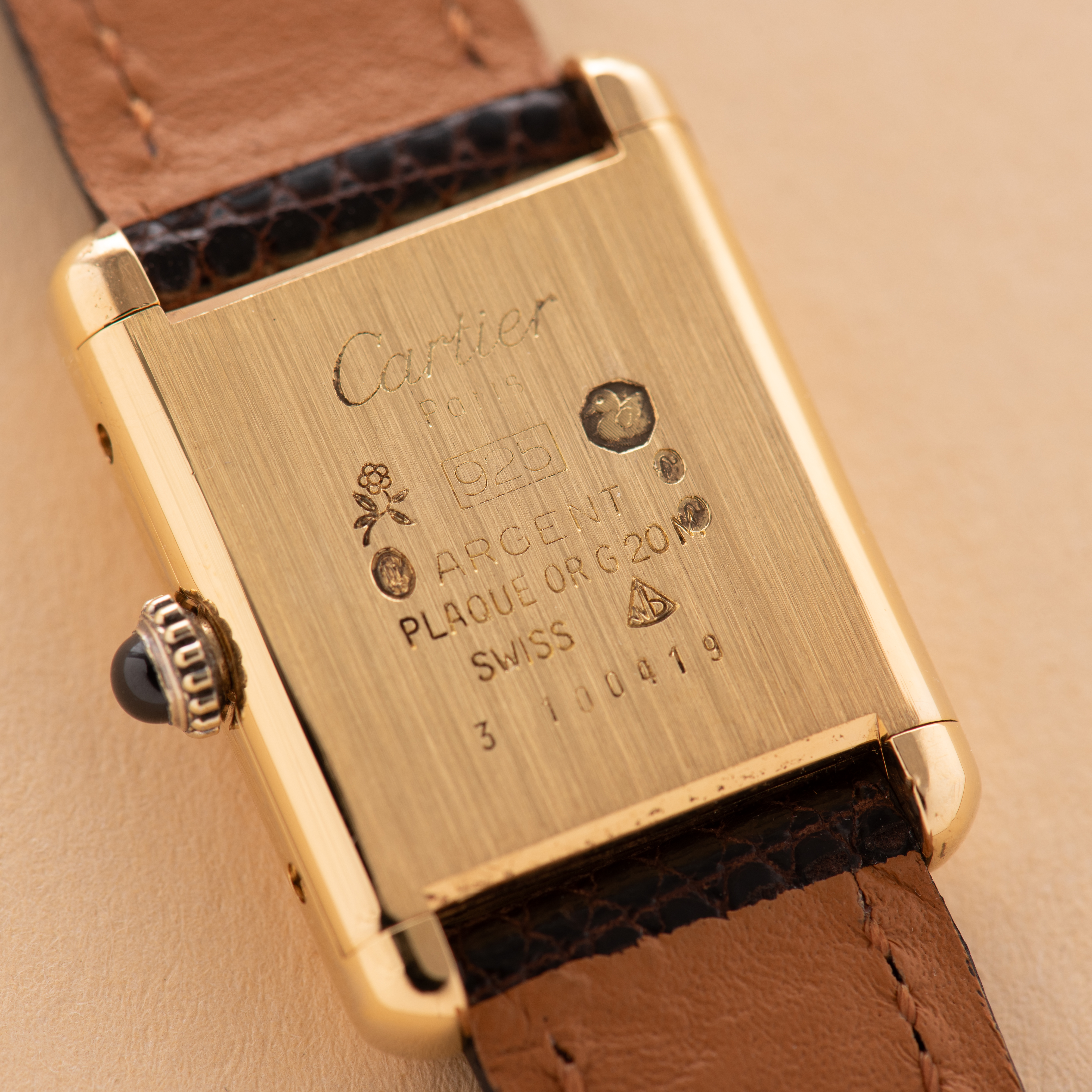 Zicht op Cartier Must by Tank Vermeil Roman Lemon Dial FULL SET van 1980