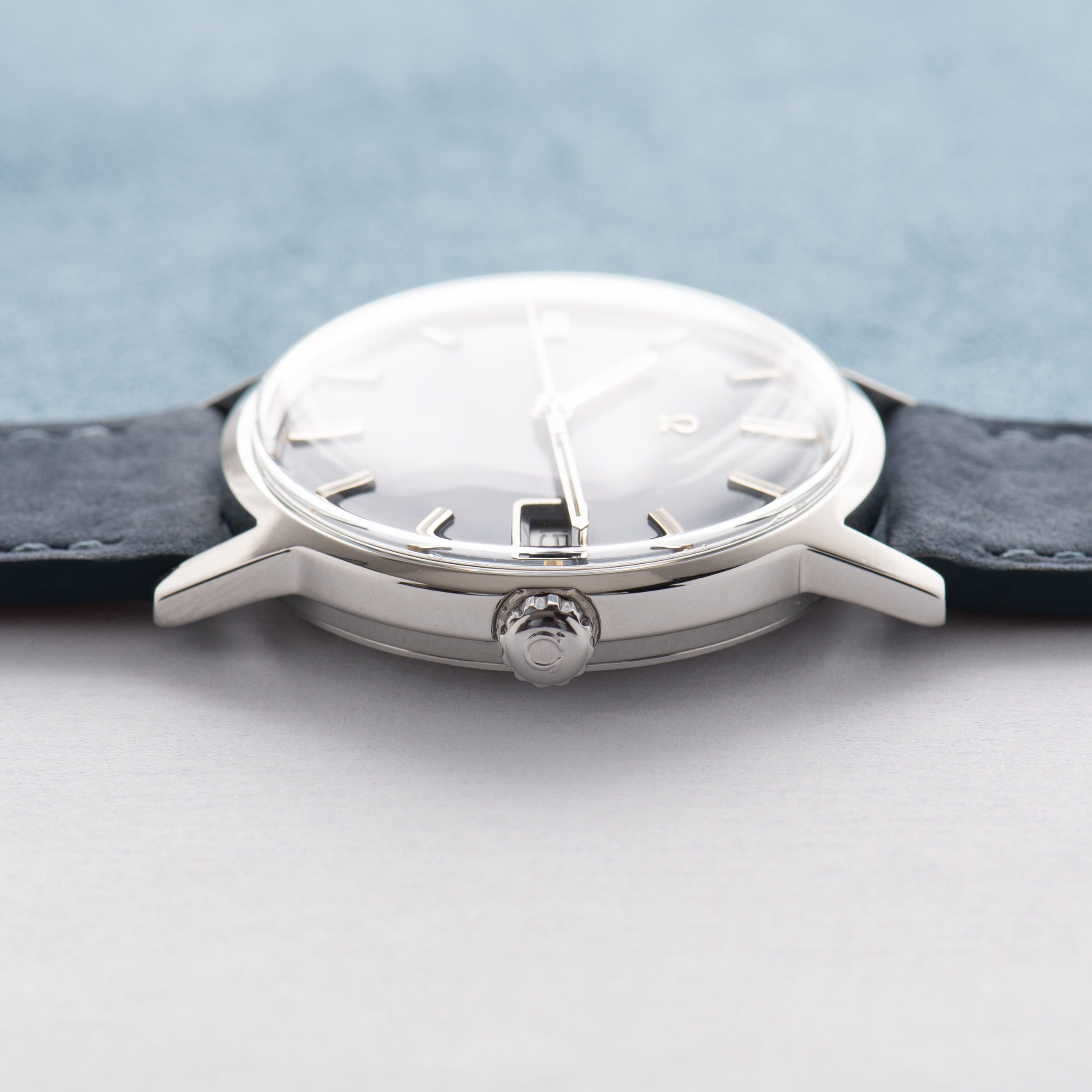 View of Omega Automatic Geneva Date Blue Dial Ref 166.070 from 1969
