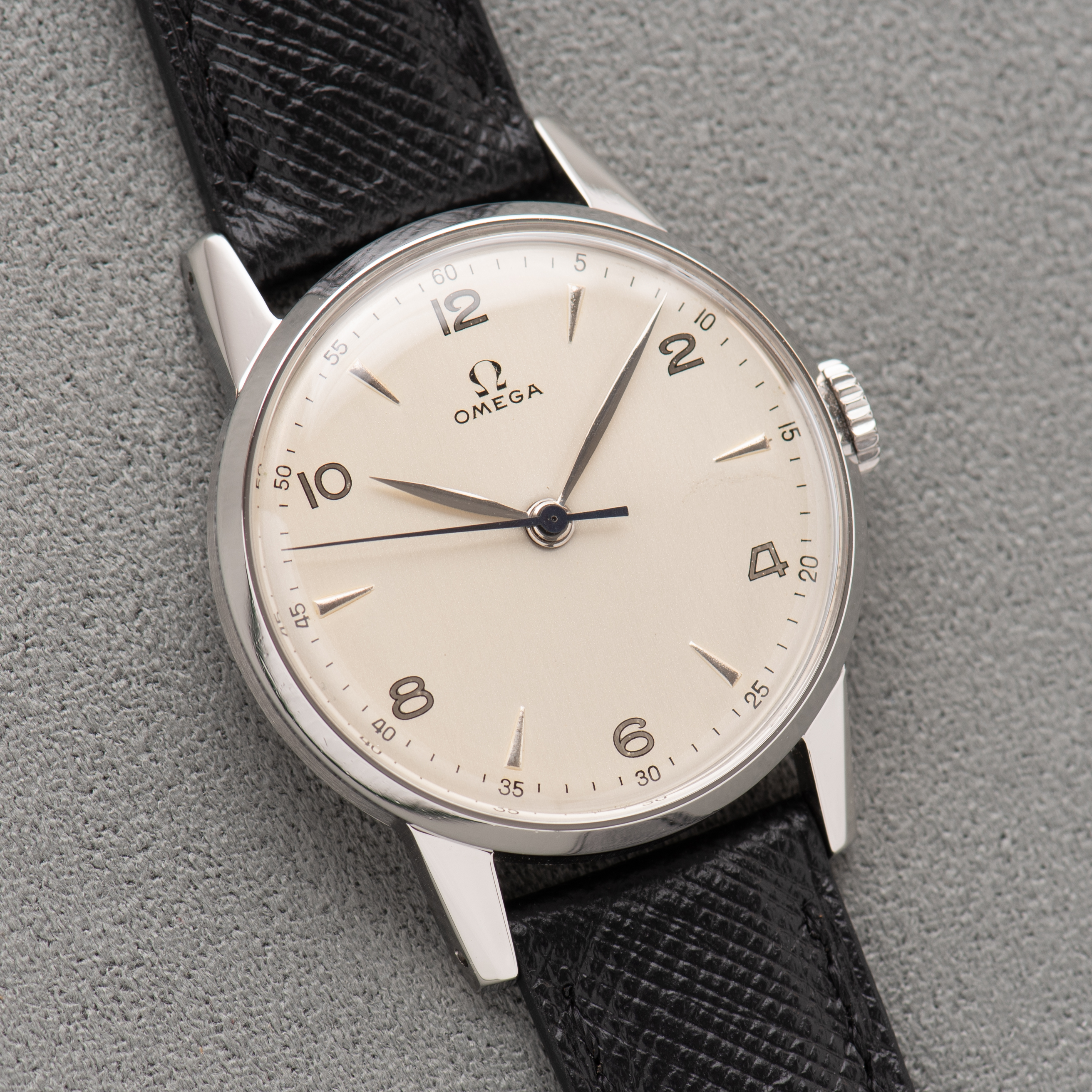 View of Omega Dress Watch Centre Seconds Arabic Dial ref 2496-1 from 1947