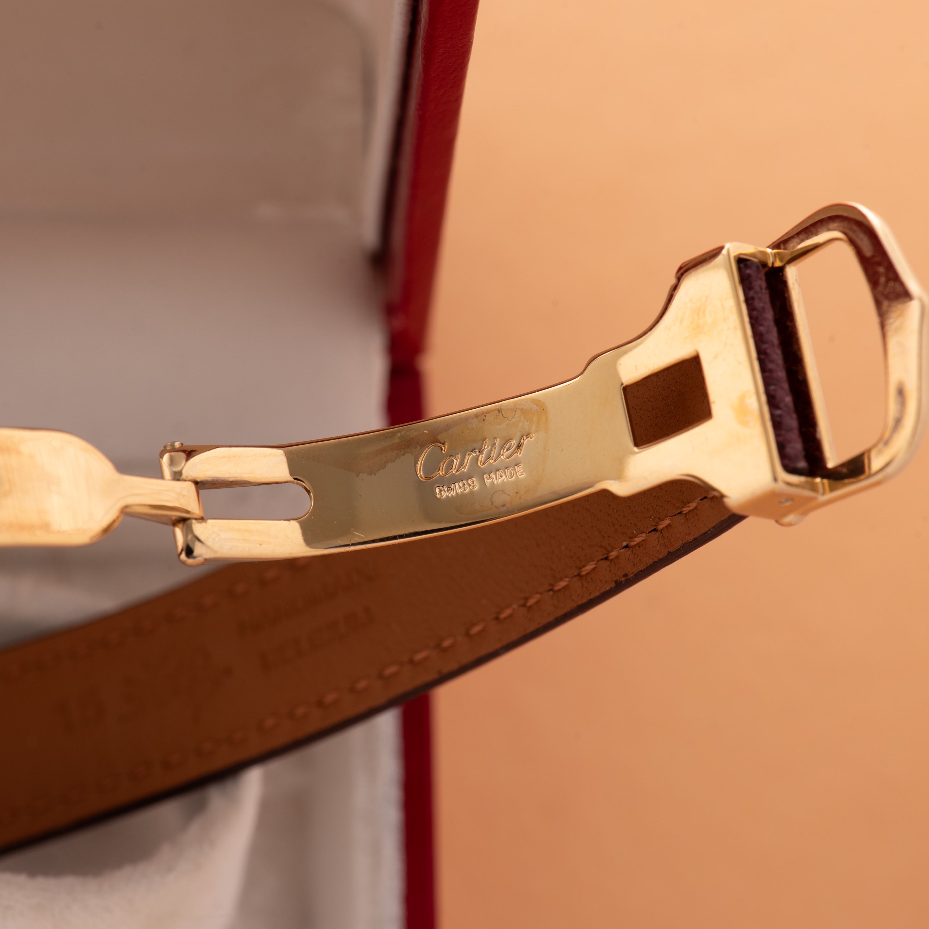 View of Cartier Must de Tank de Must Vermeil PM Trinity Dial
