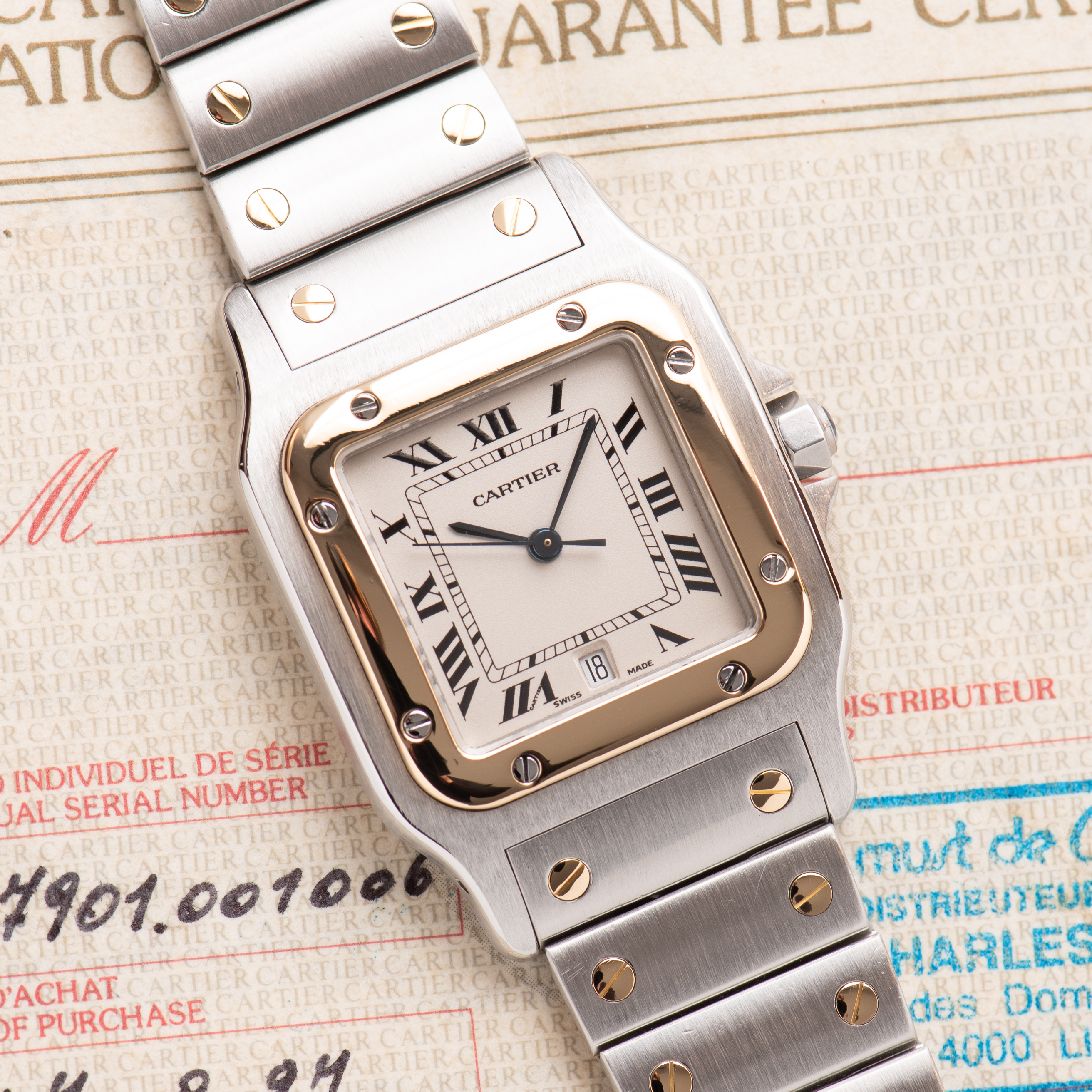 Vue de Cartier Santos Galbée Or/acier réf 187901 from 1987 with papers
