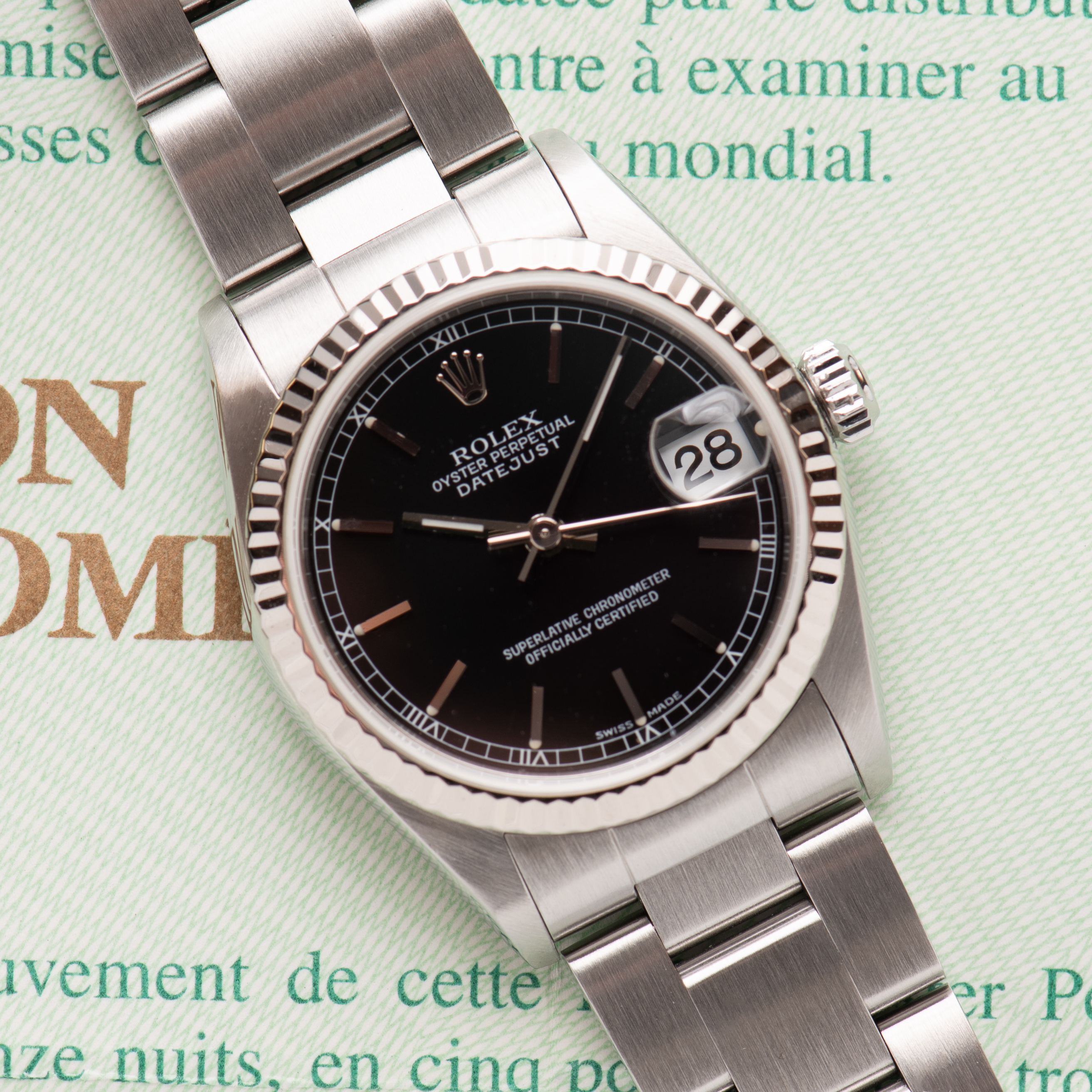 Vue de Rolex Oyster Datejust 31mm Black Dial Réf 78274 With Papers