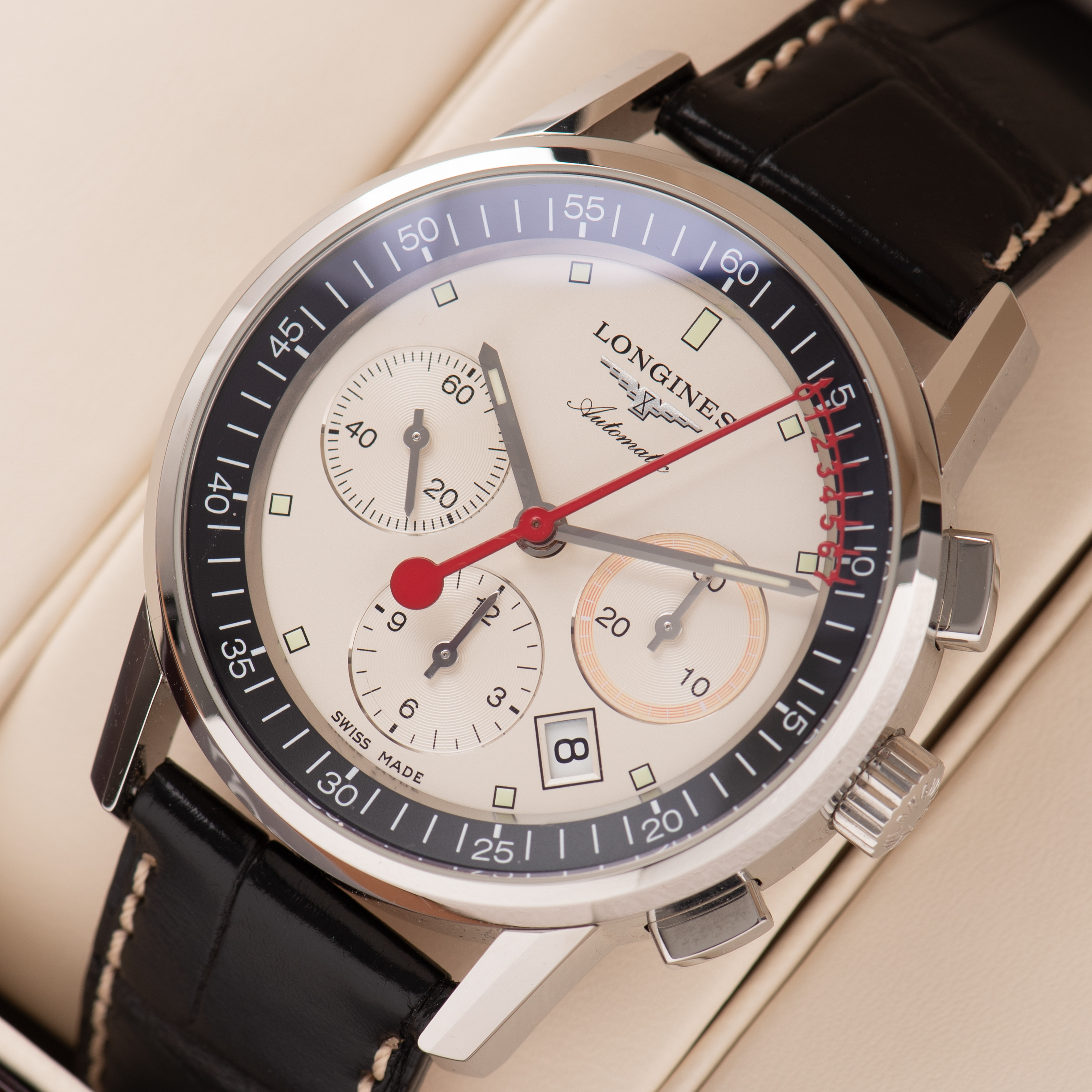 Zicht op Longines Heritage Chronograph Column Wheel Ref L.4.754.4 Volledige Set uit 2024