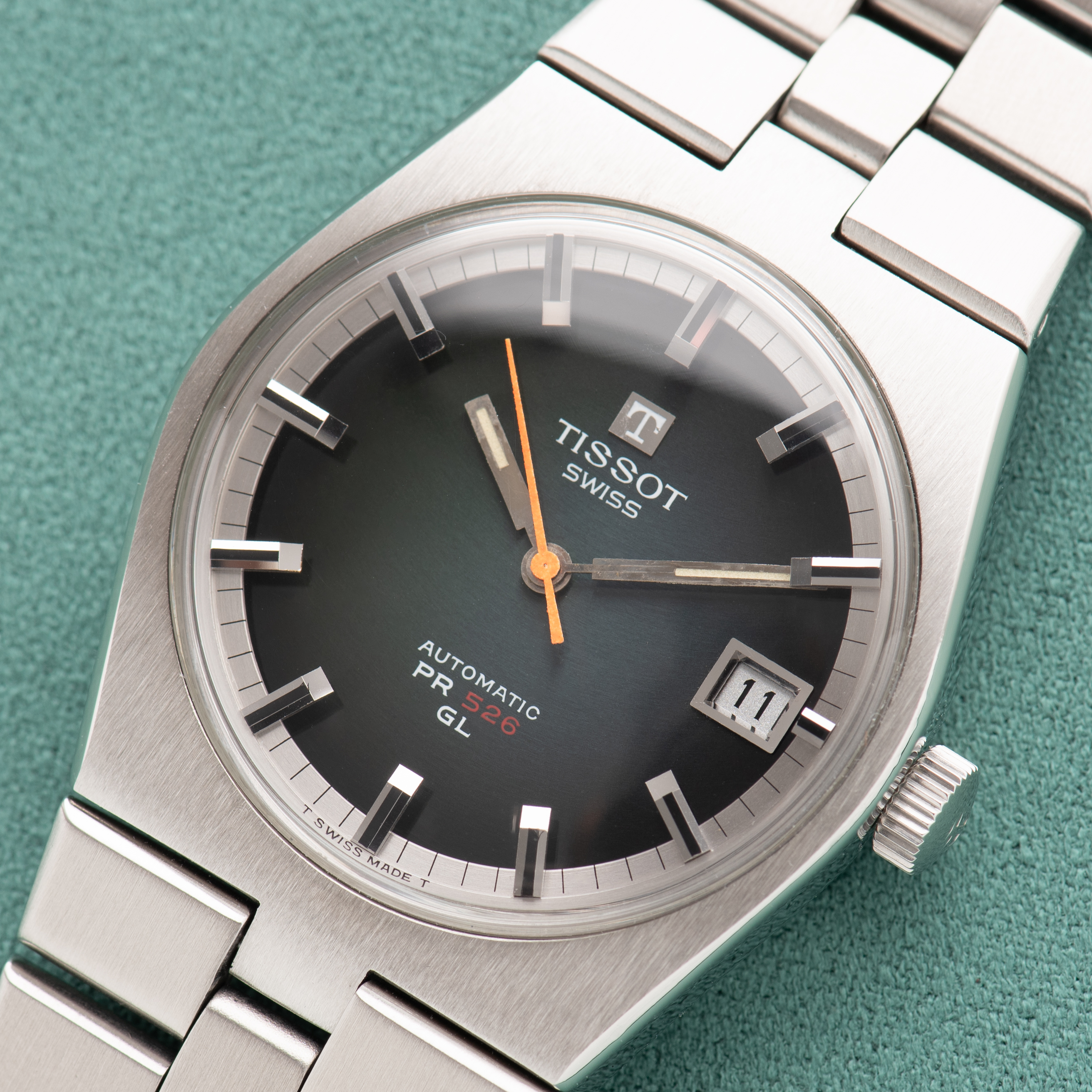 View of Tissot Swiss Automatic PR526 GL Green/Silver Dial Ref 64005 15 0198