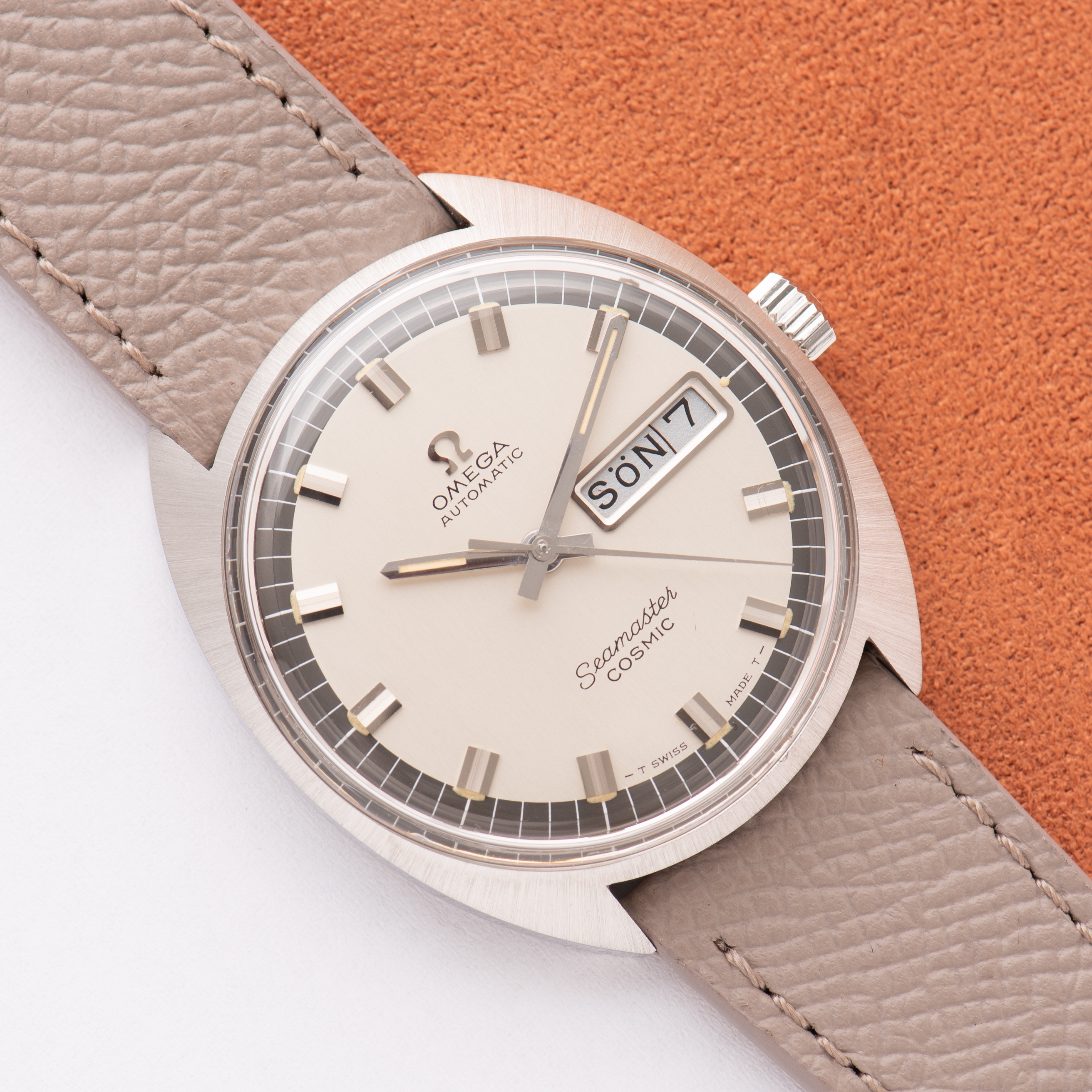 View of Omega Automatic Seamaster Cosmic Day Date Automatic cal 752 Ref 166.036