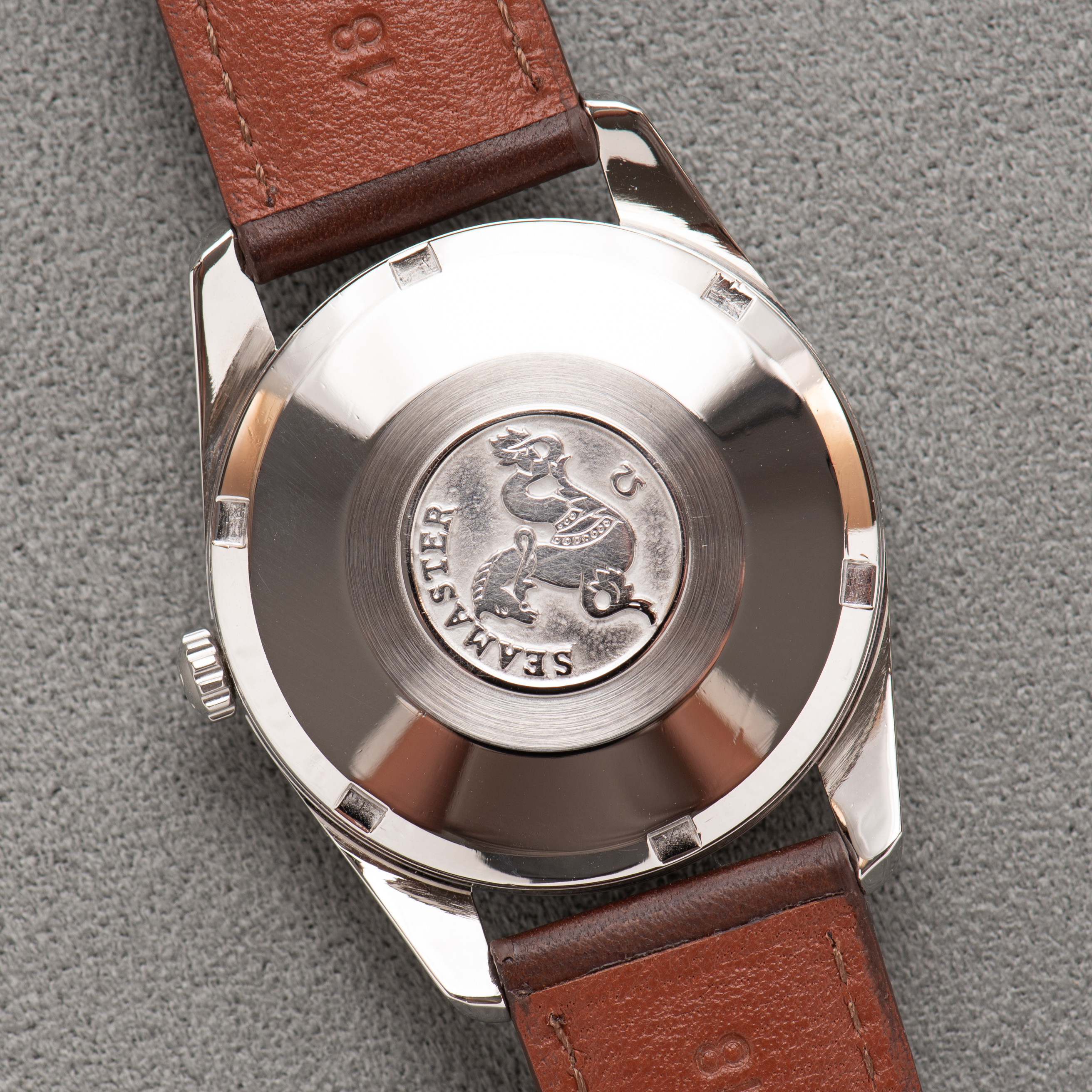 View of Omega Automatic Seamaster Rare Ribbon Dial réf 14700.4 SC from 1960