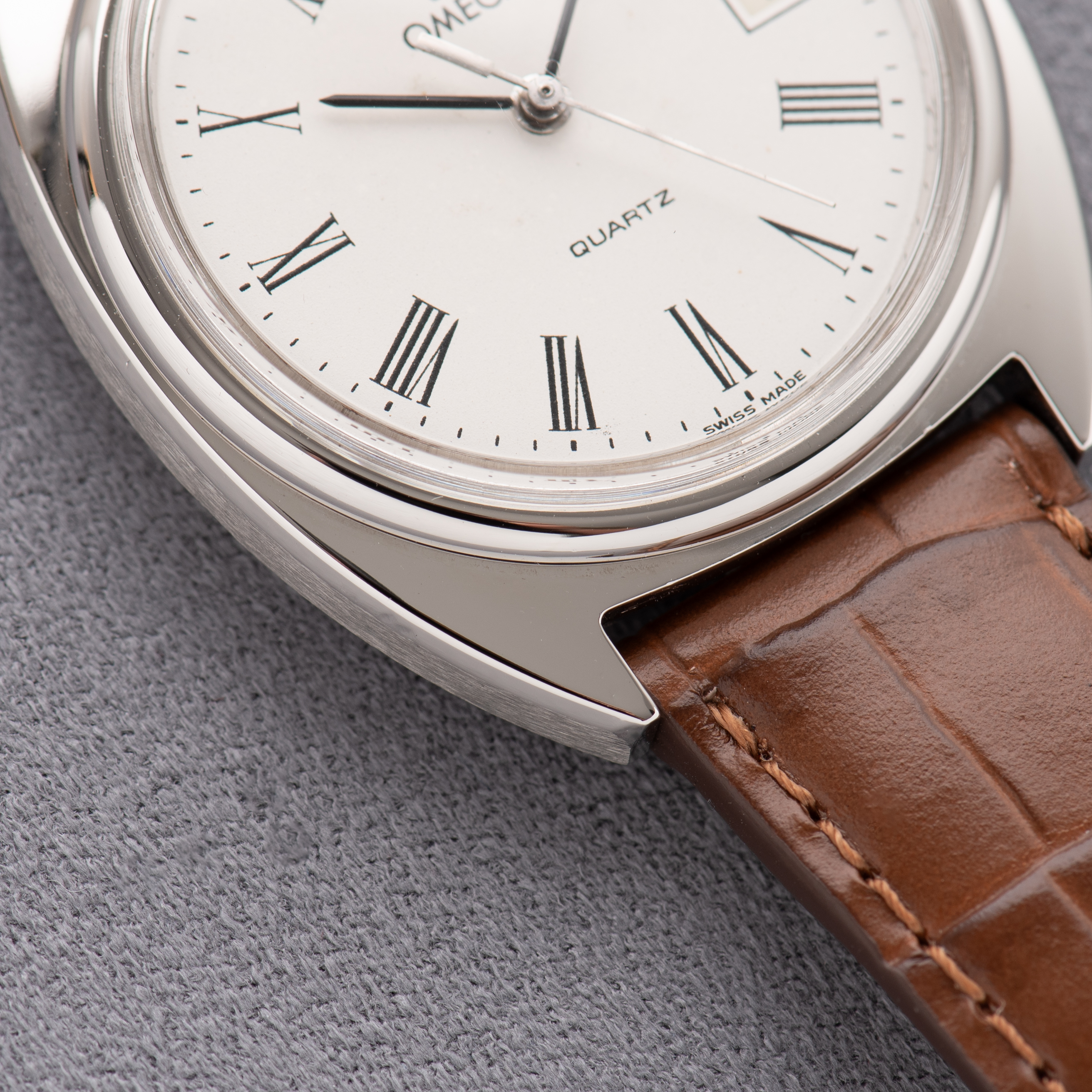 View of Omega Quartz White Roman Dial Ref 196.0121 from 1979