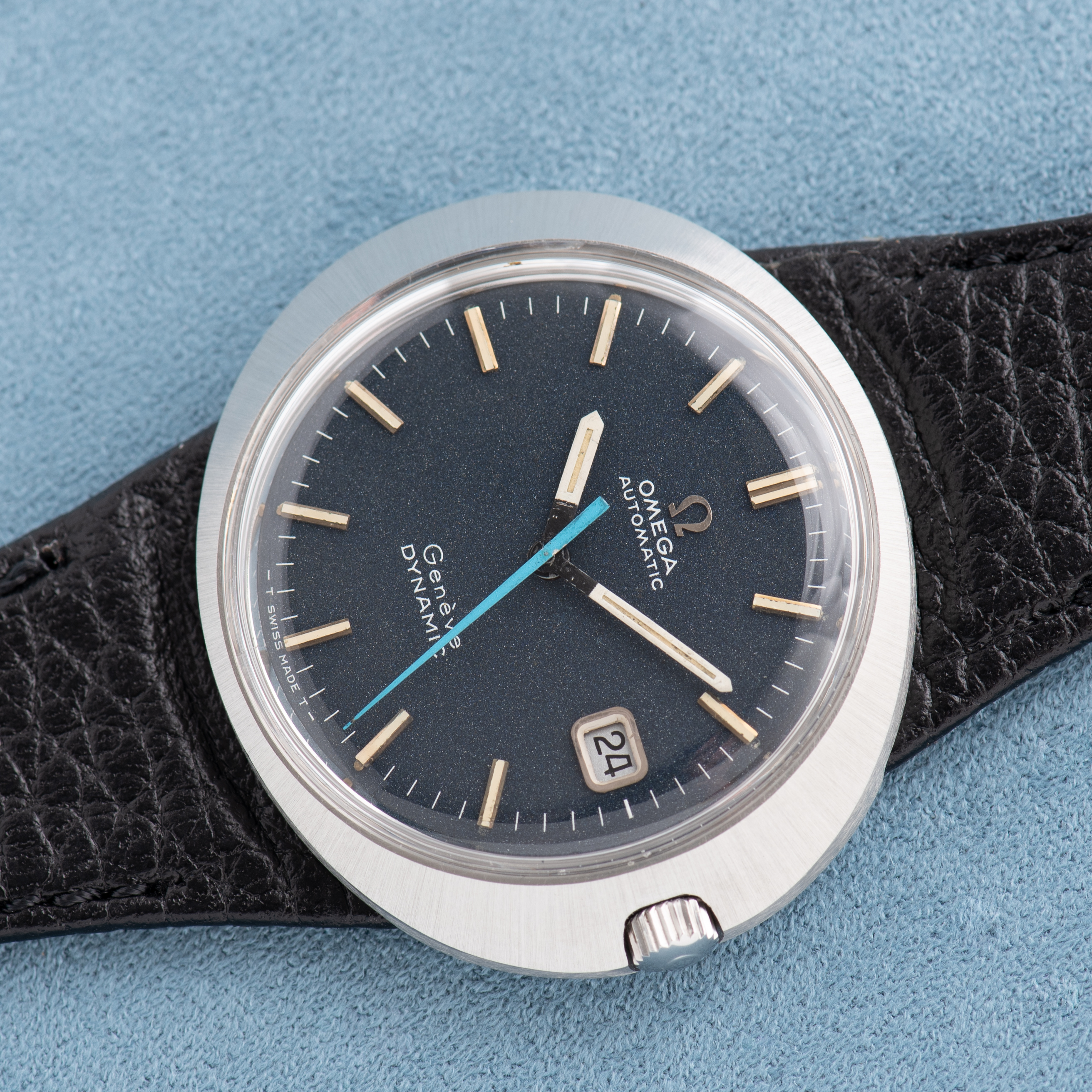 View of Omega Genève Dynamic Automatic Blue Dial from 1968 Ref 166.039
