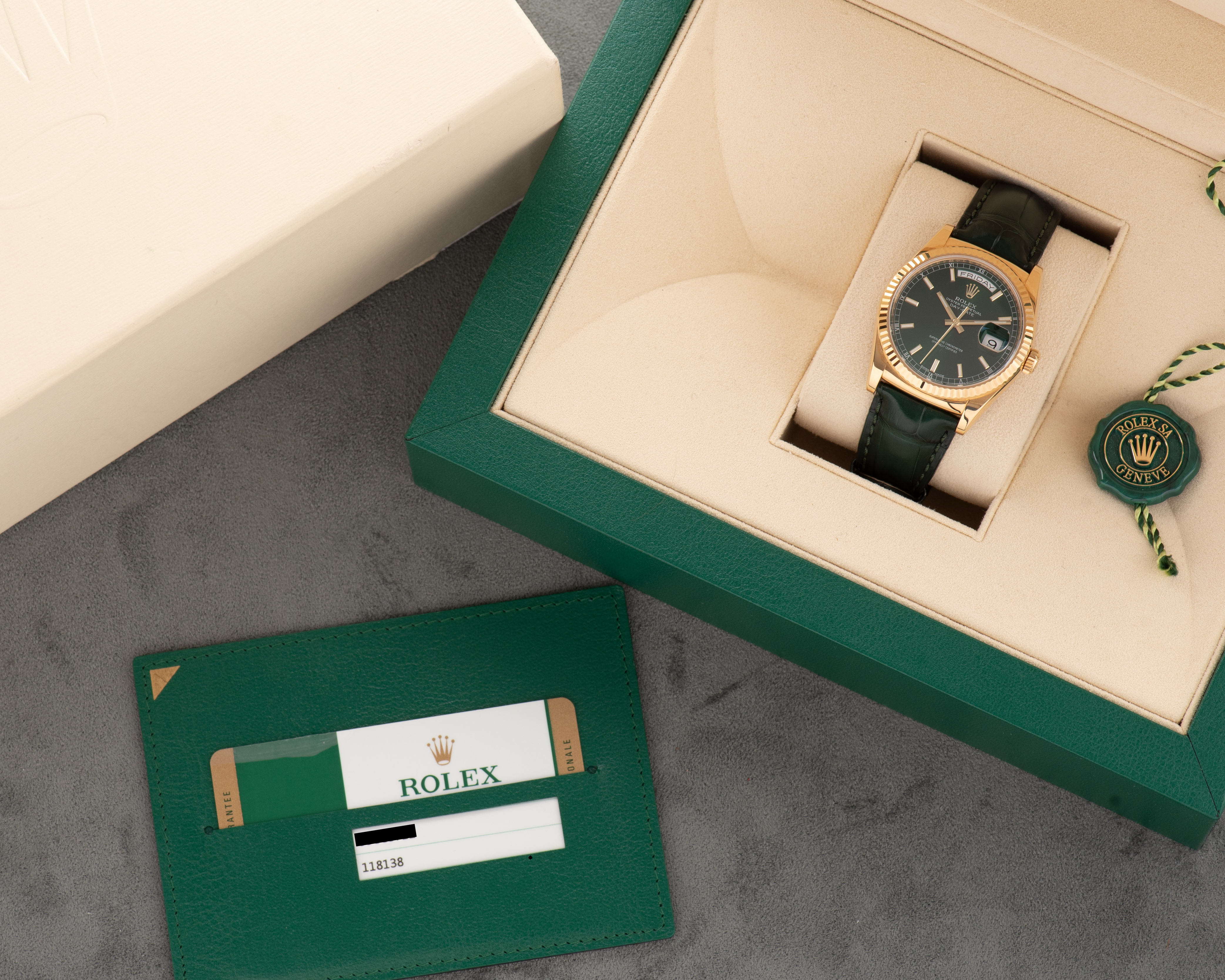 View of Rolex Oyster Perpetual Day-Date ref 118138 Full set from 2015