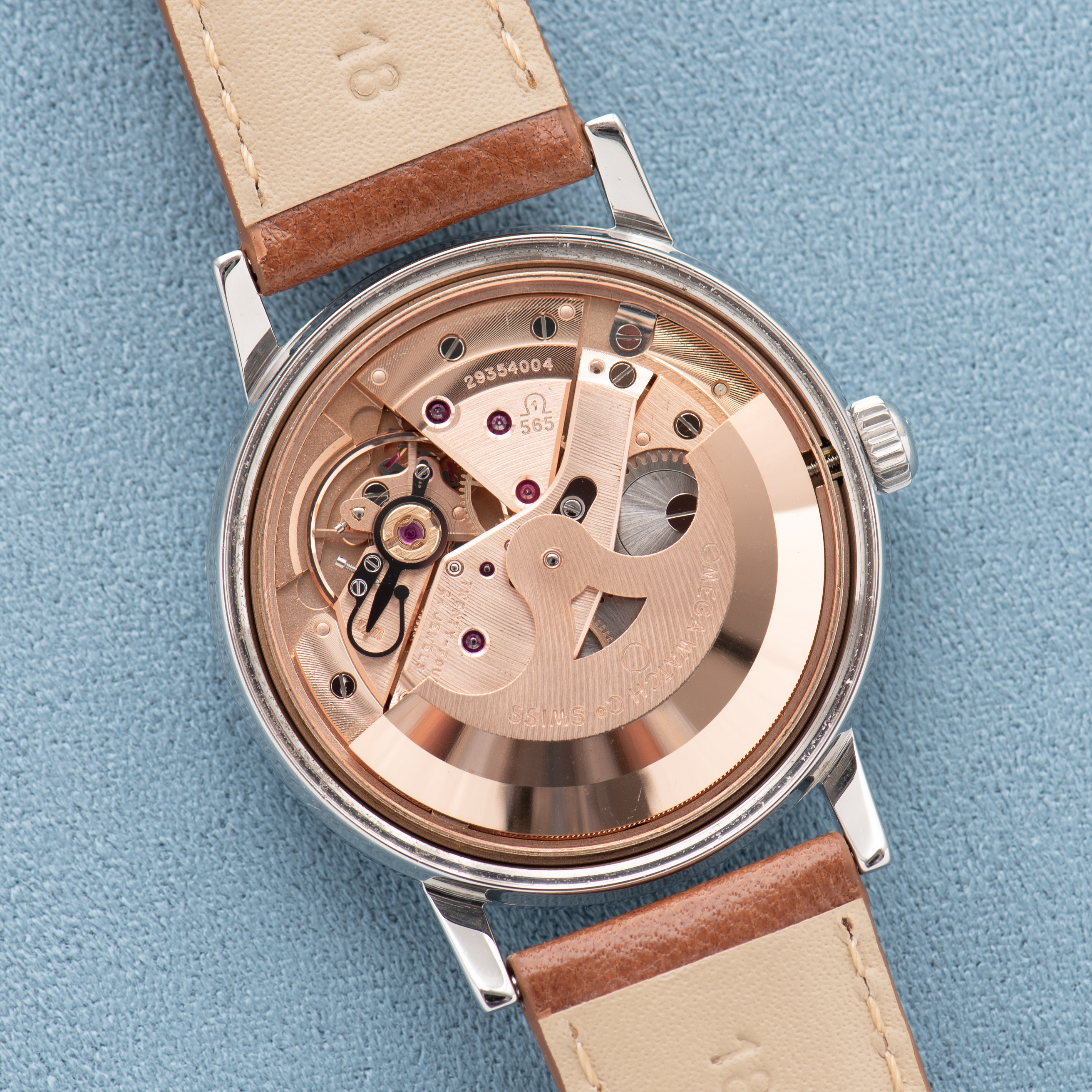 View of Omega Automatic Geneva Date Silver Dial Ref 166.070 from 1969