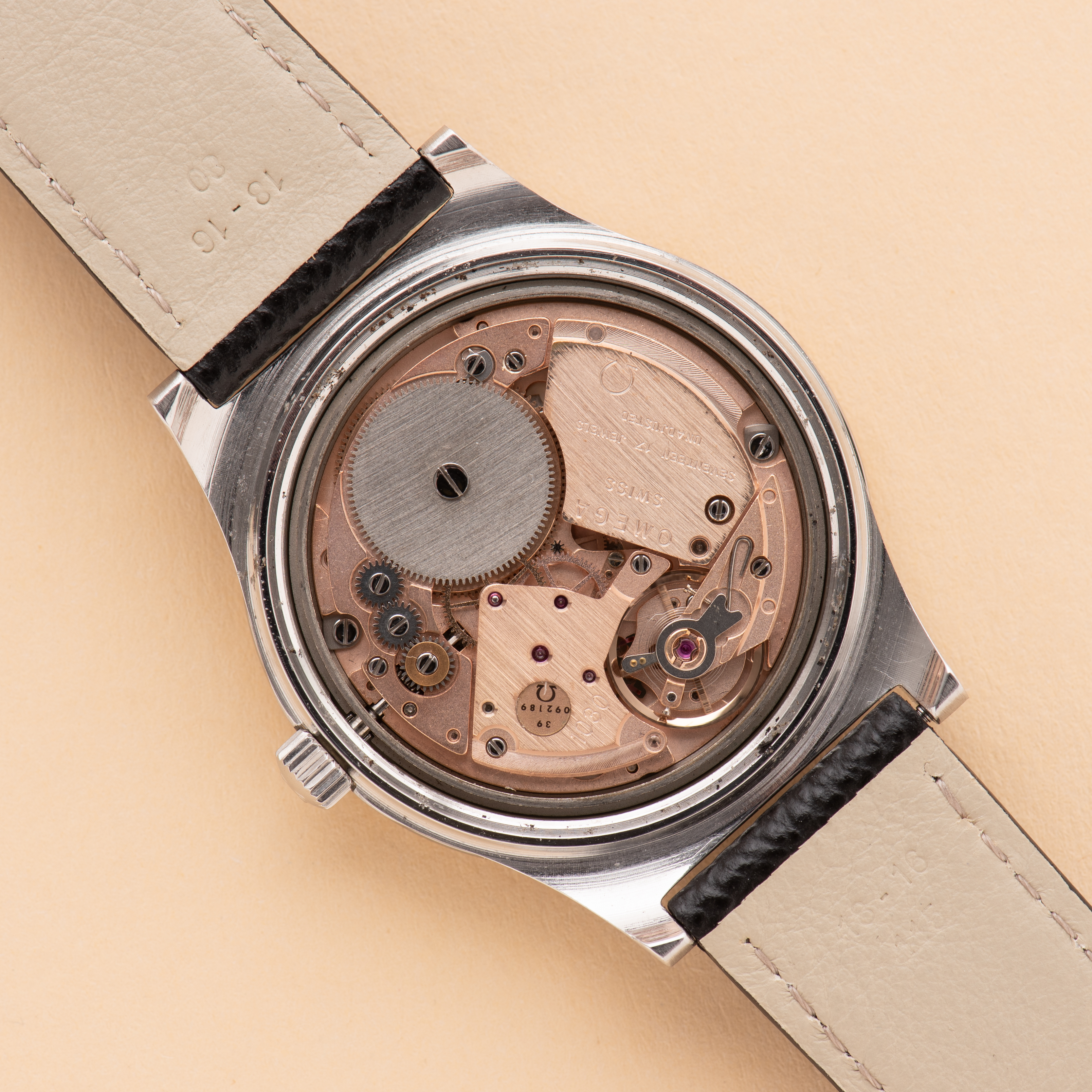 View of Omega Geneva Mechanical Date Breguet Dial Ref 136.0102 from 1975