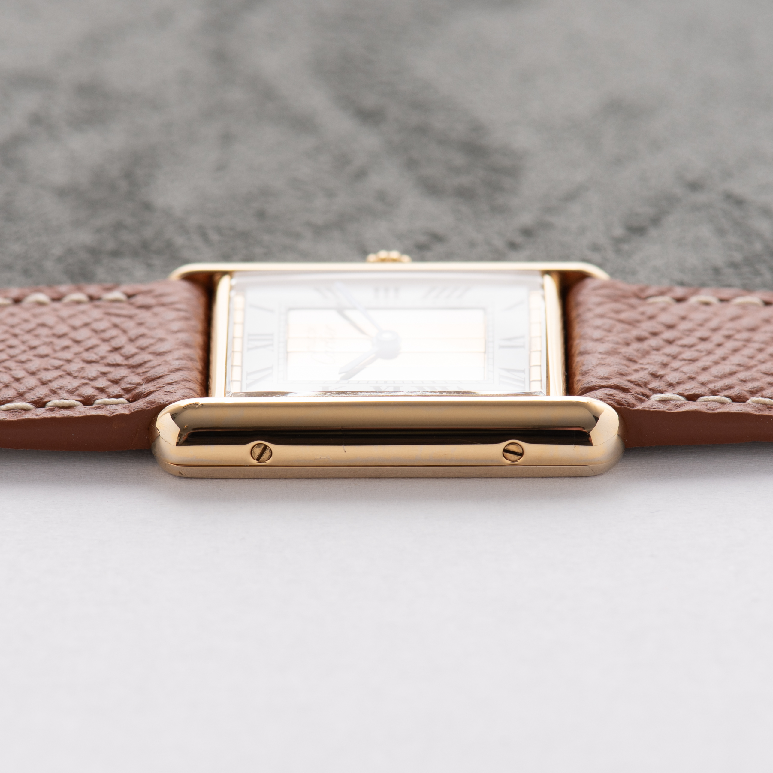 View of Cartier Tank De Must Vermeil GM Trinity dial from 1980-90