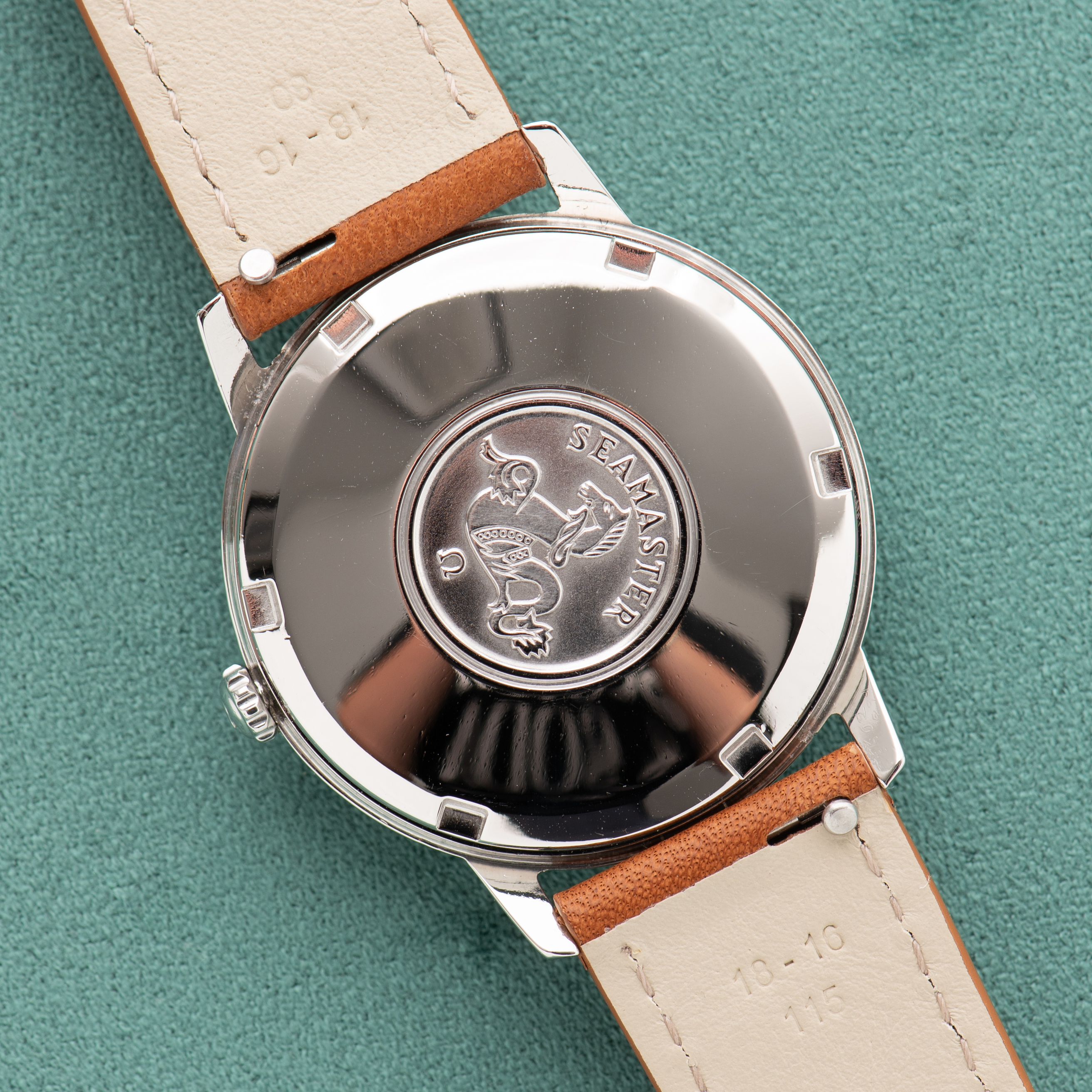 View of Omega Seamaster Automatic Date Silver Dial Ref 166.002 from 1964