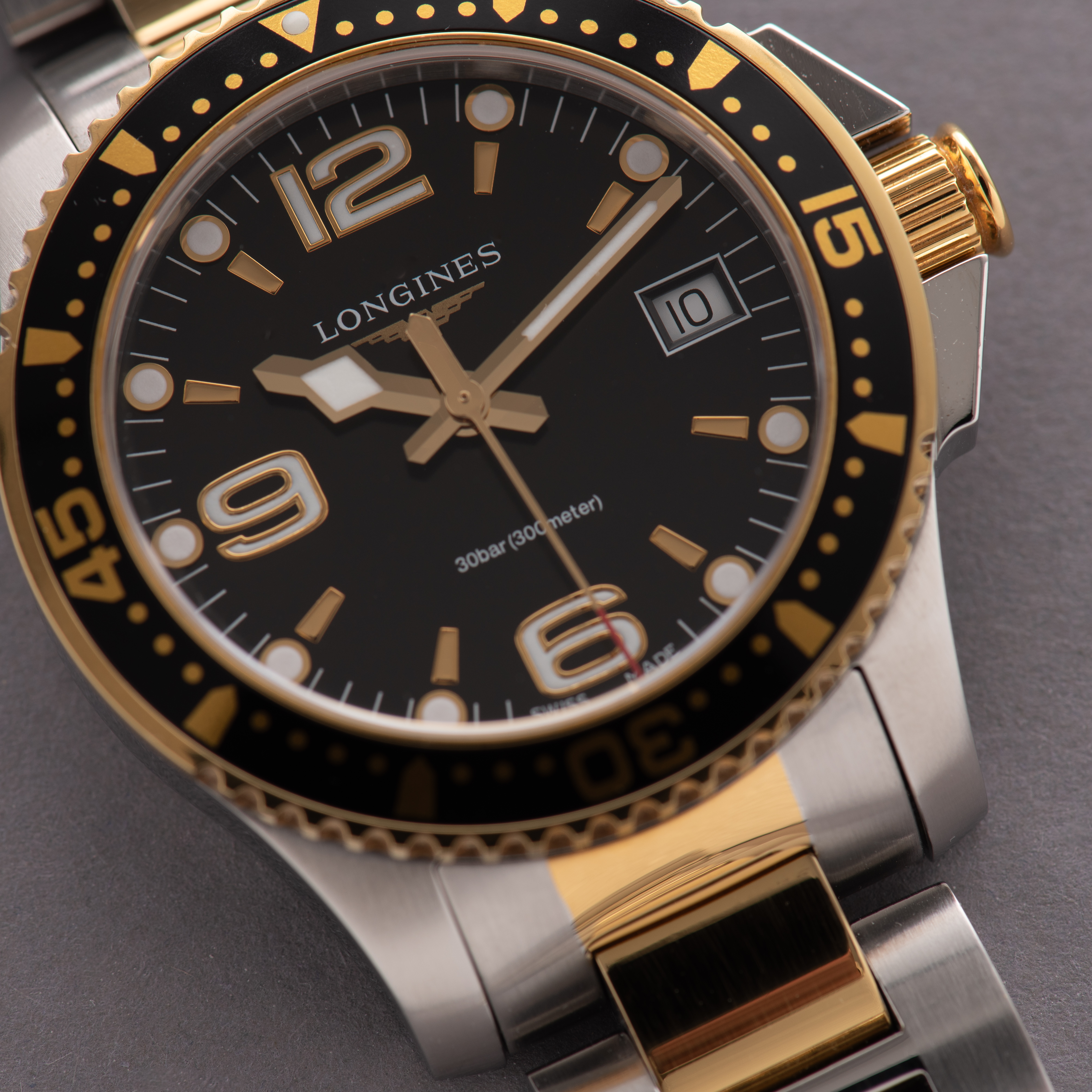 View of Longines HydroConquest L3.340.3 gold-plated/steel