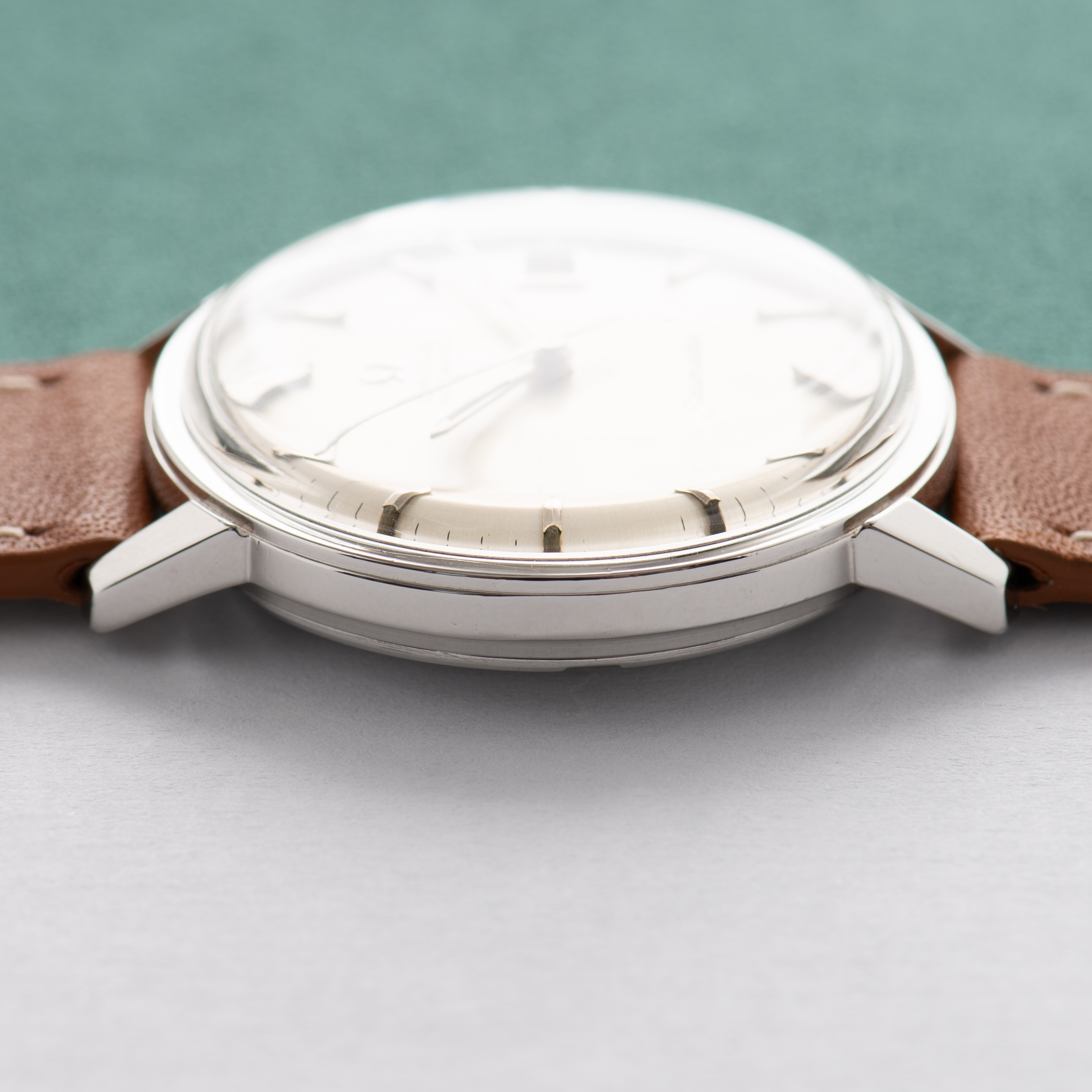View of Omega Seamaster Automatic Date Silver Dial Ref 166.002 from 1964