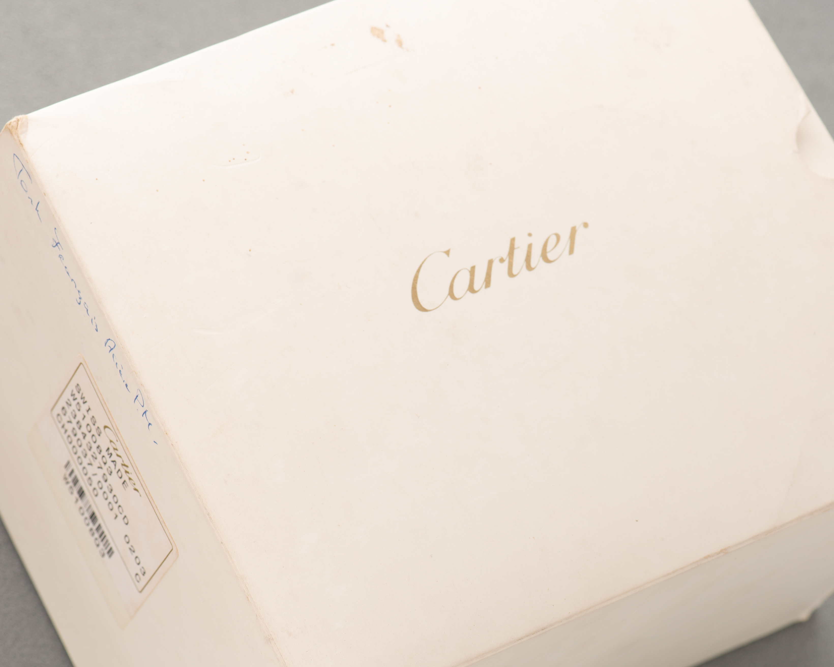 View of Cartier Tank Française SM Roman Dial Réf 2384 Full Set from 2000