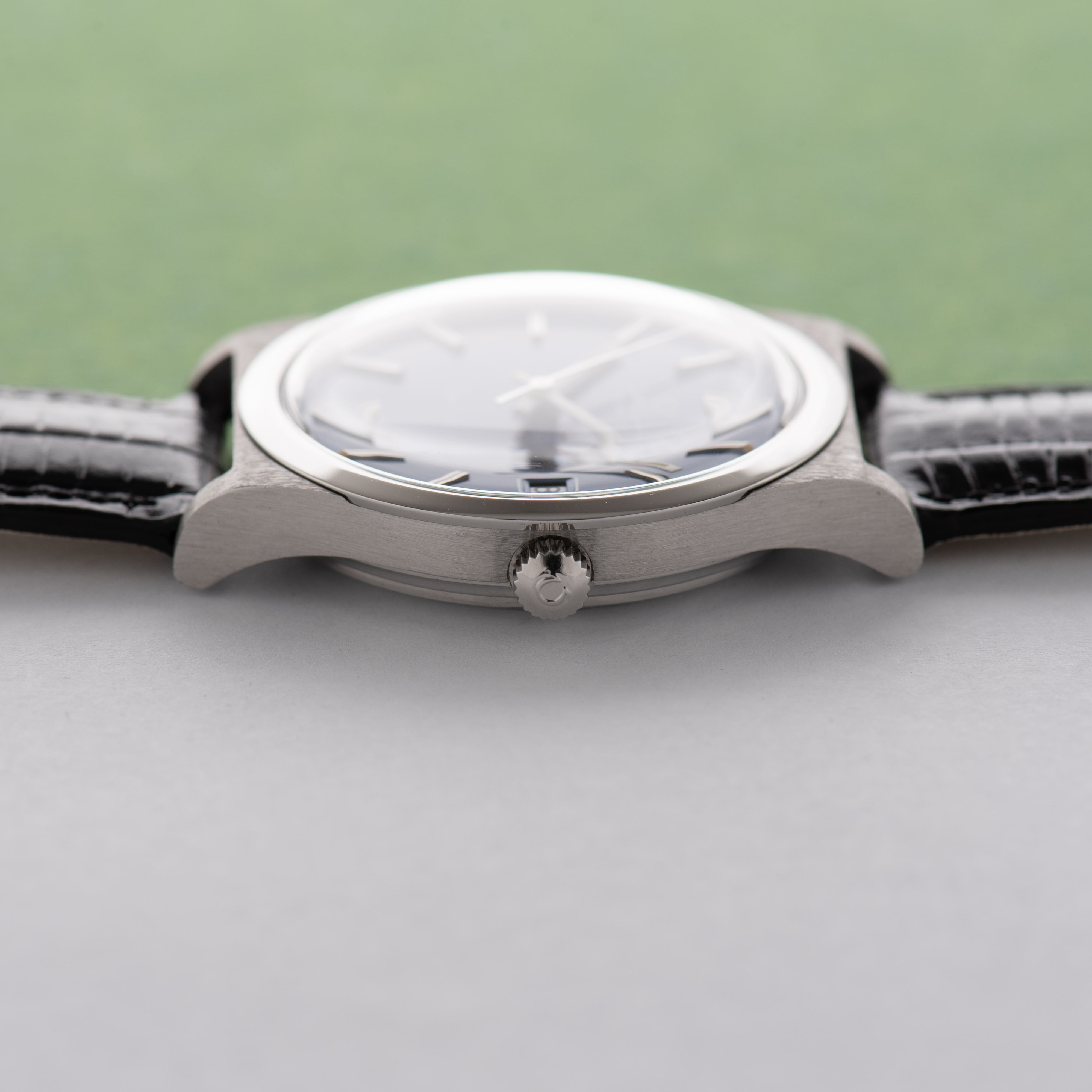 View of Omega Genève Automatic Date Blue Dial Réf 166.0168 from 1973