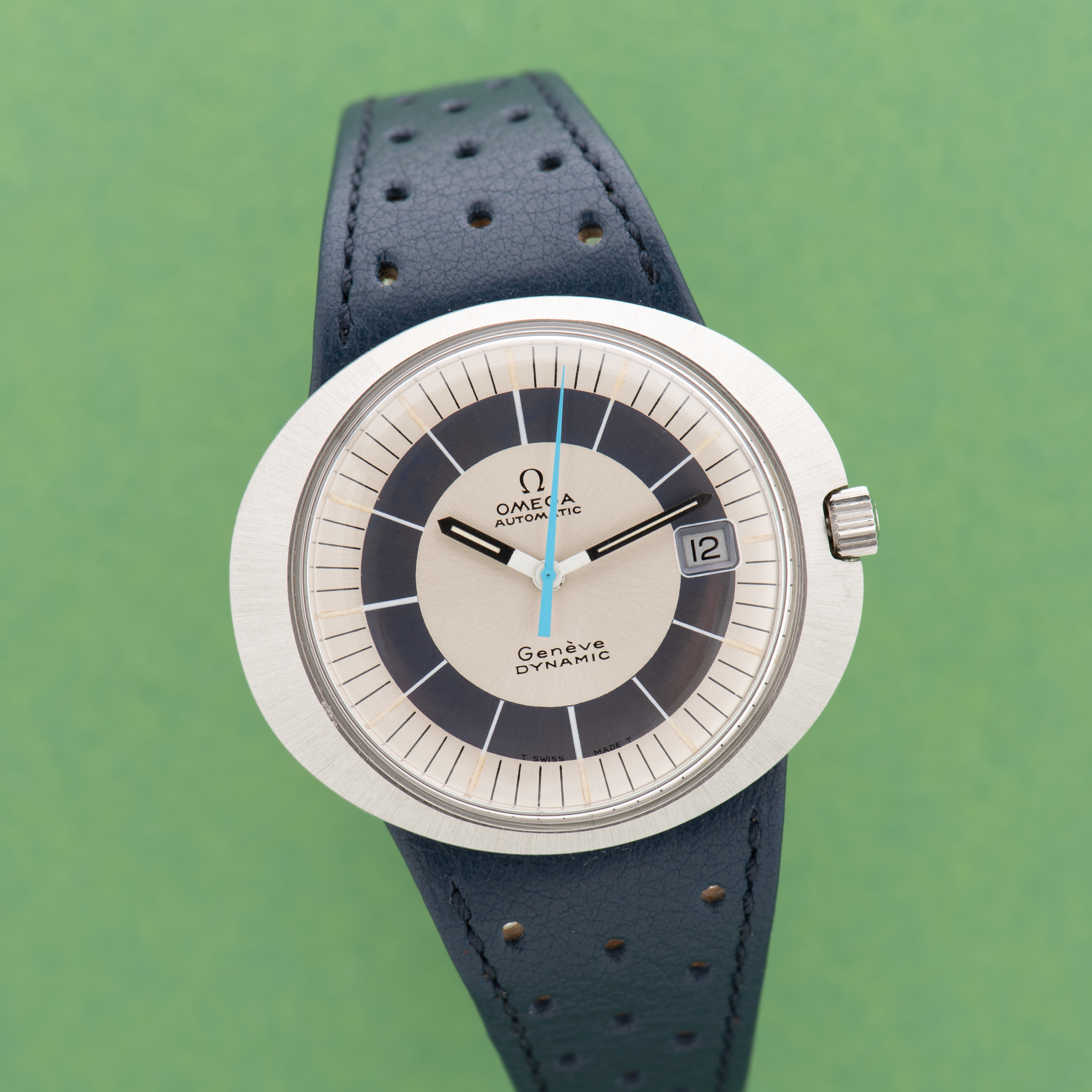 View of Omega Genève Dynamic Automatic Blue Dial from 1968 Ref 166.039