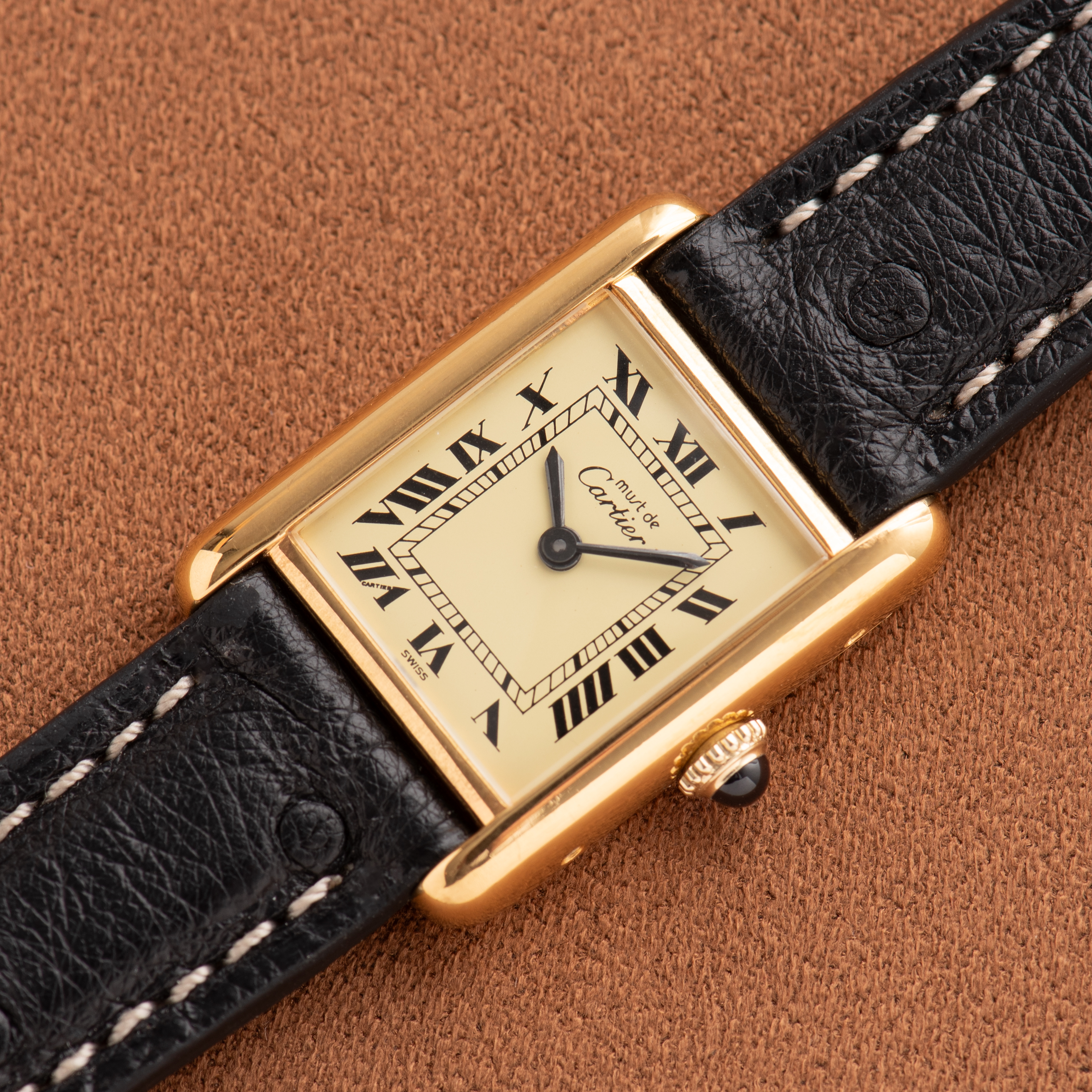 Zicht op Cartier Must by Tank Vermeil Roman Lemon Dial PM FULL SET van 1978
