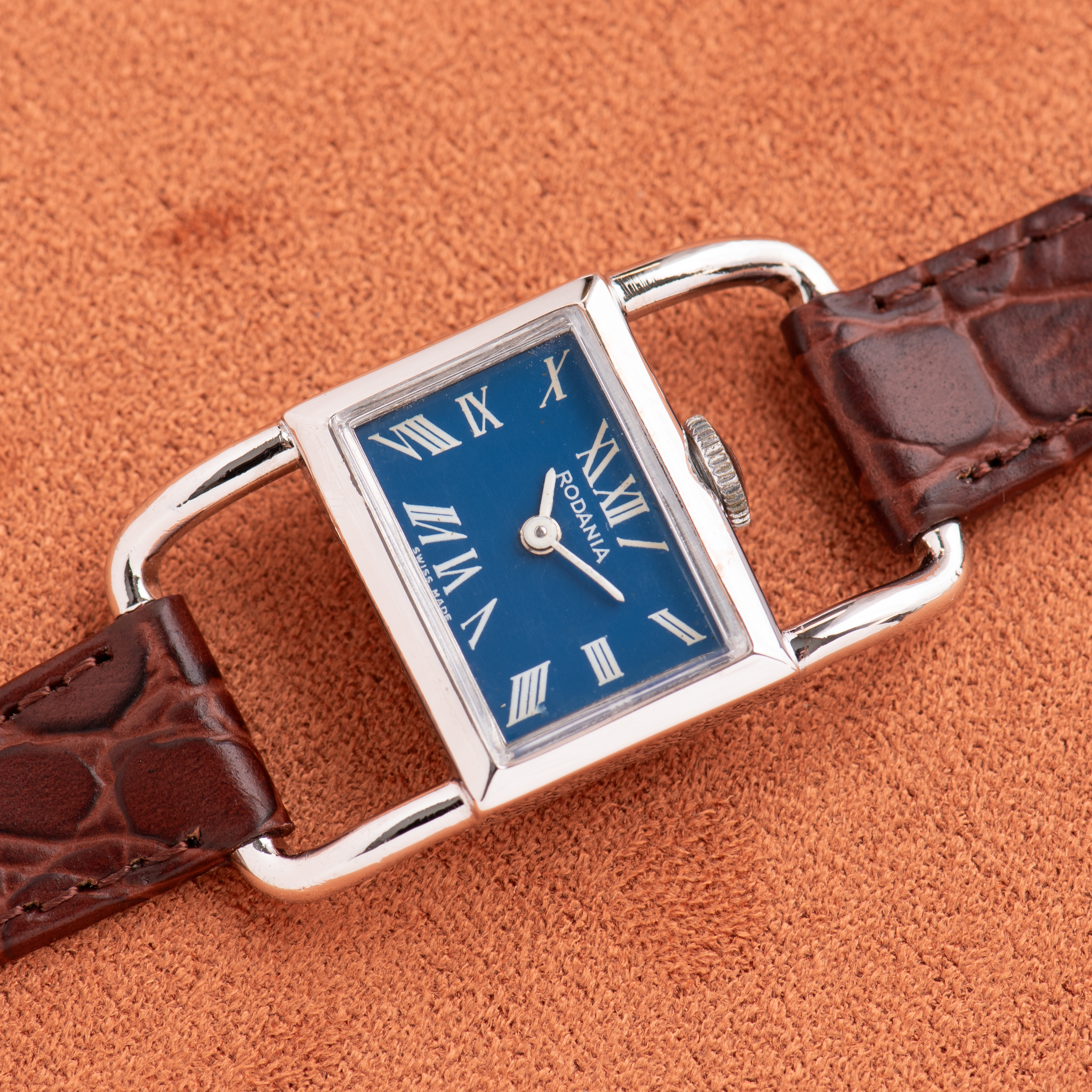 View of Rodania Etrier Blue Dial Mécanique AS 1977