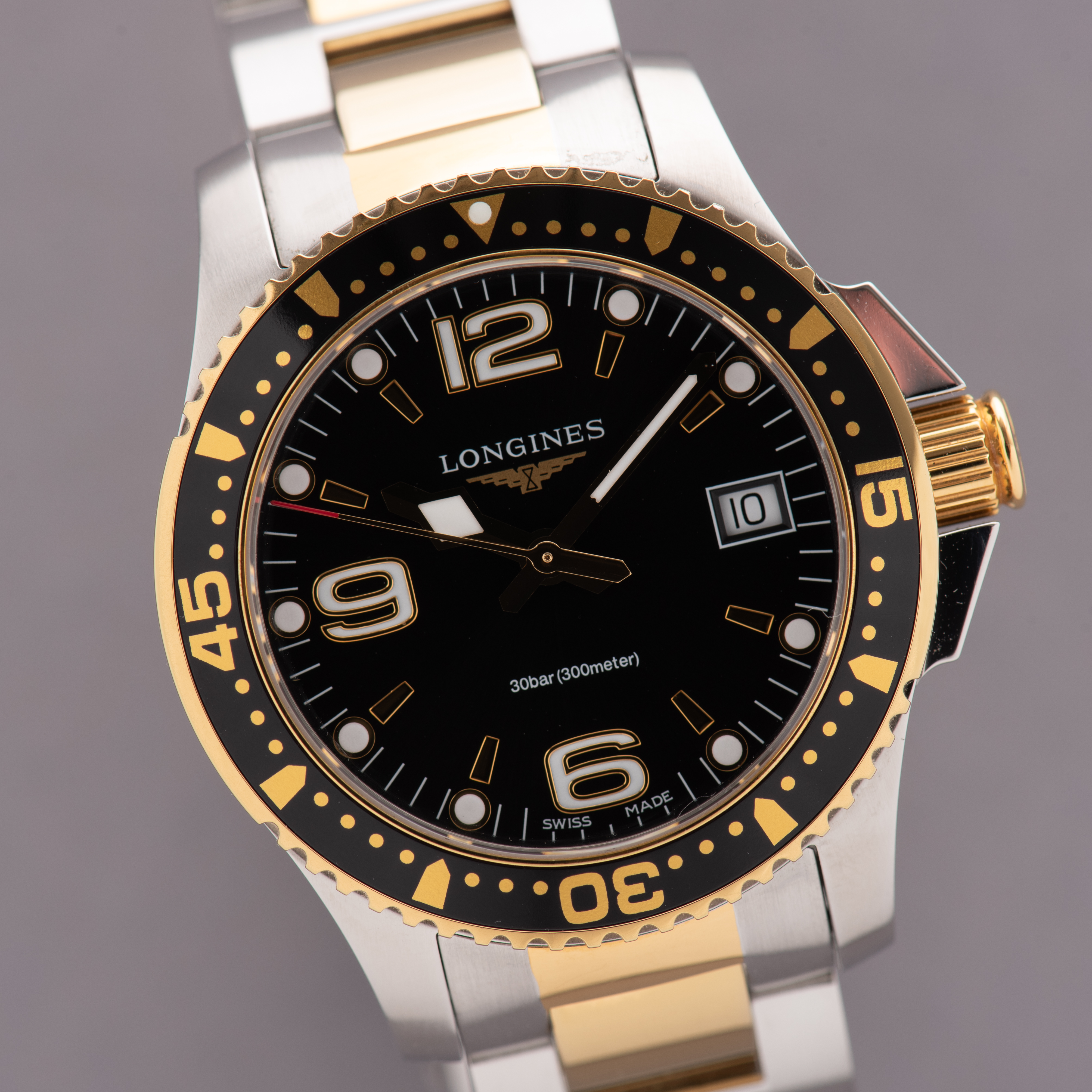 View of Longines HydroConquest L3.340.3 gold-plated/steel