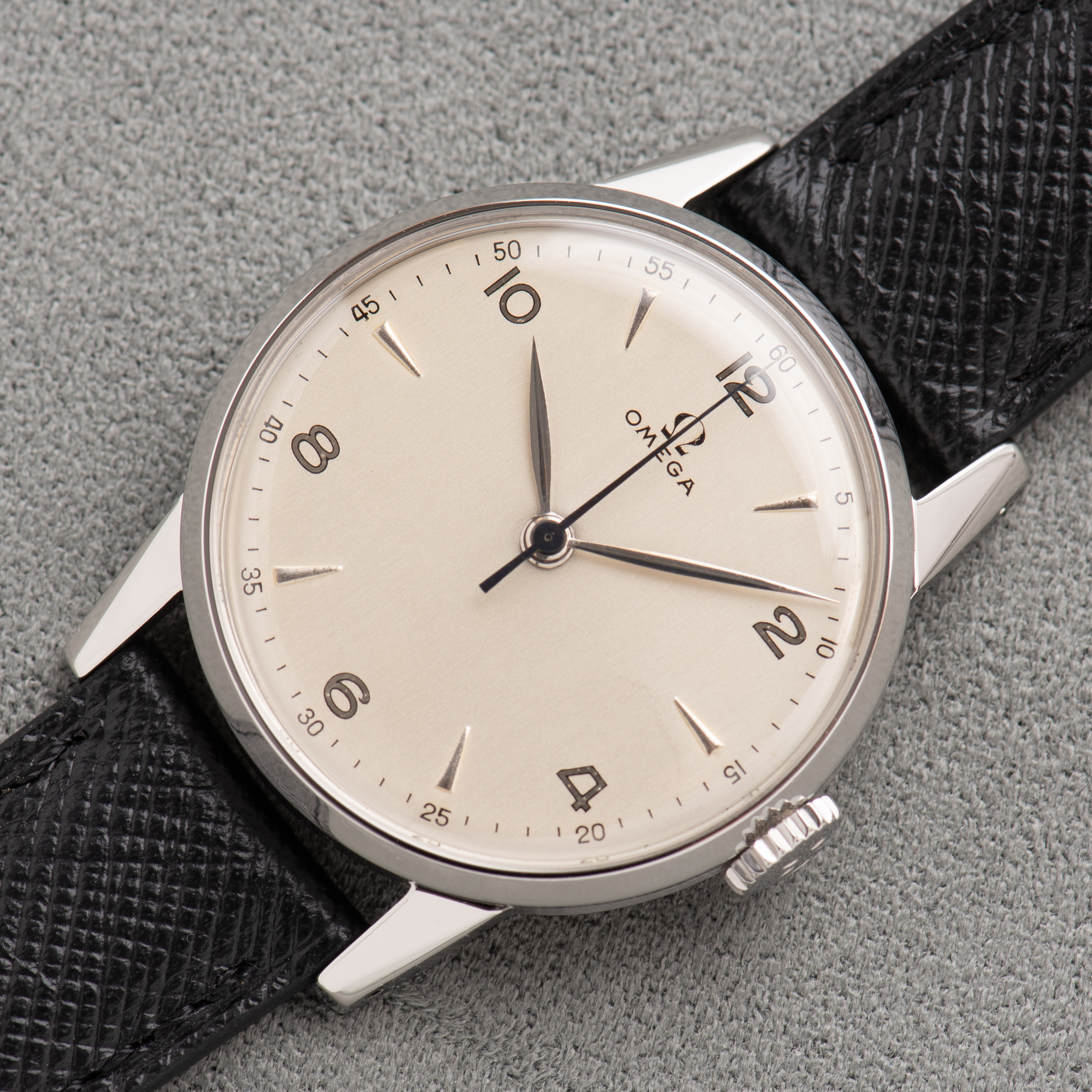 View of Omega Dress Watch Centre Seconds Arabic Dial ref 2496-1 from 1947