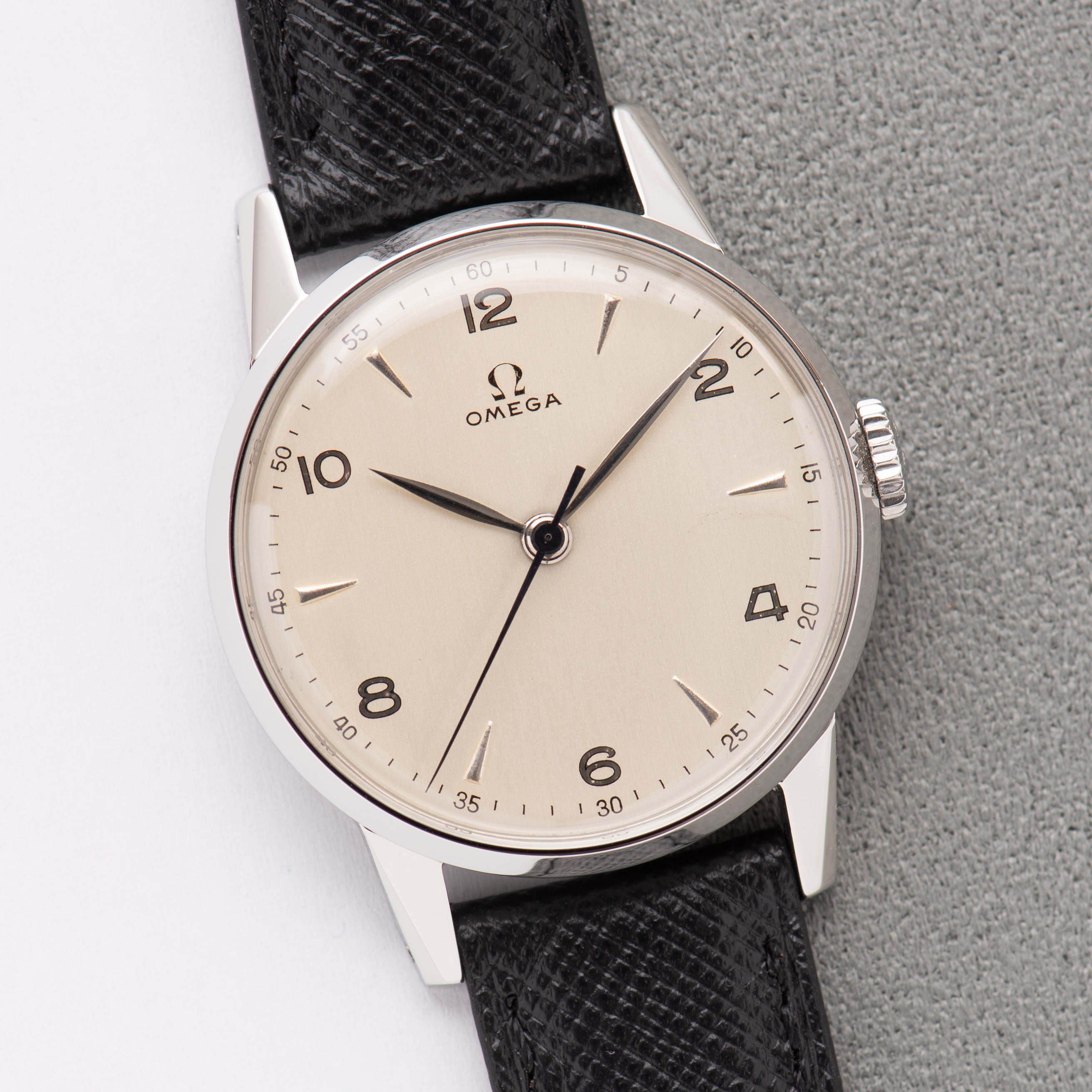 View of Omega Dress Watch Centre Seconds Arabic Dial ref 2496-1 from 1947