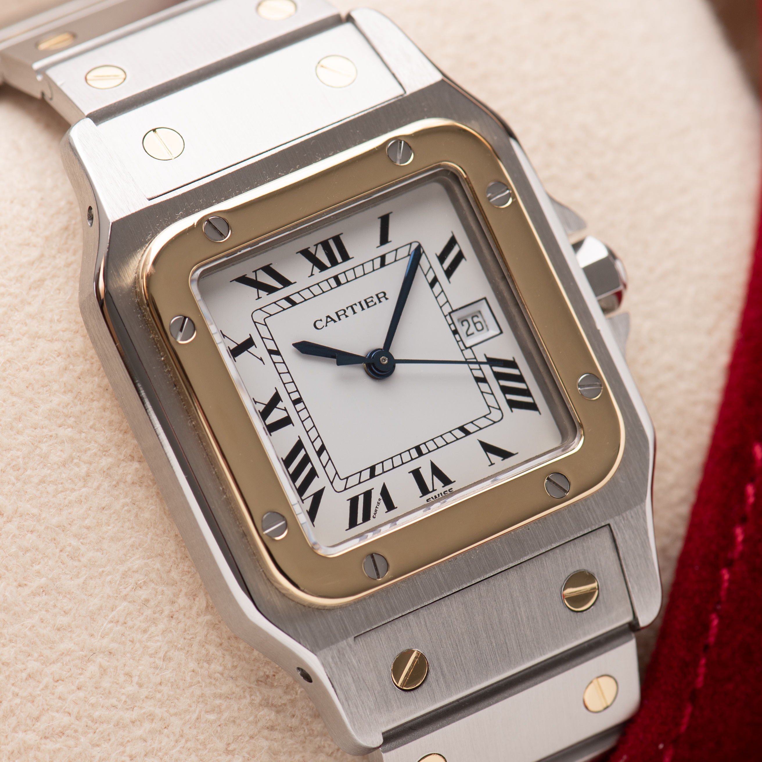 Zicht op Cartier Santos Carrée Gold/steel Ref 2961 vanaf 1990-2000