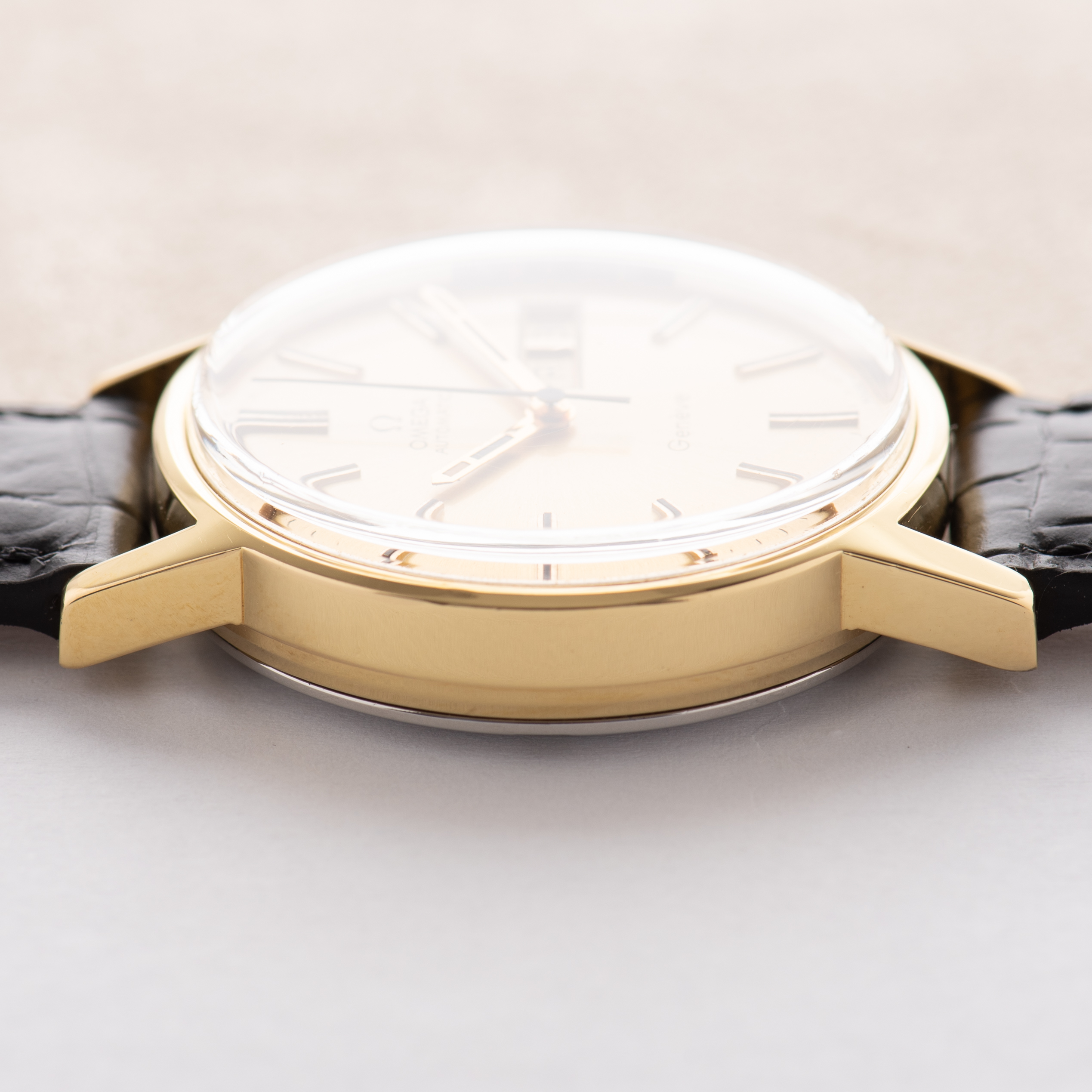 View of Omega Automatic Genève Gold Plated Day-Date From 1973 Ref 166.0117