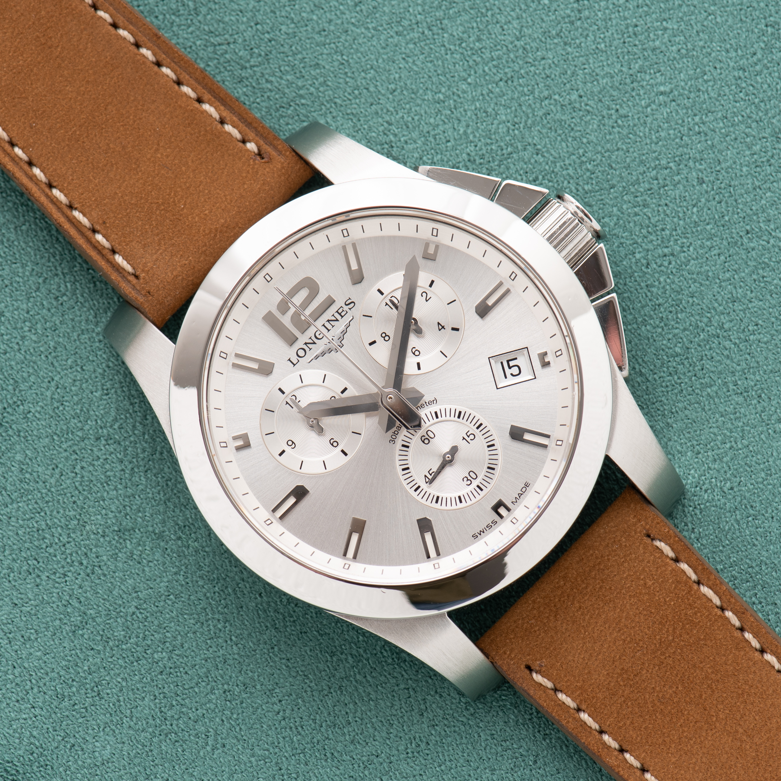 View of Longines Conquest Chronograph Silver Dial L3.660.4