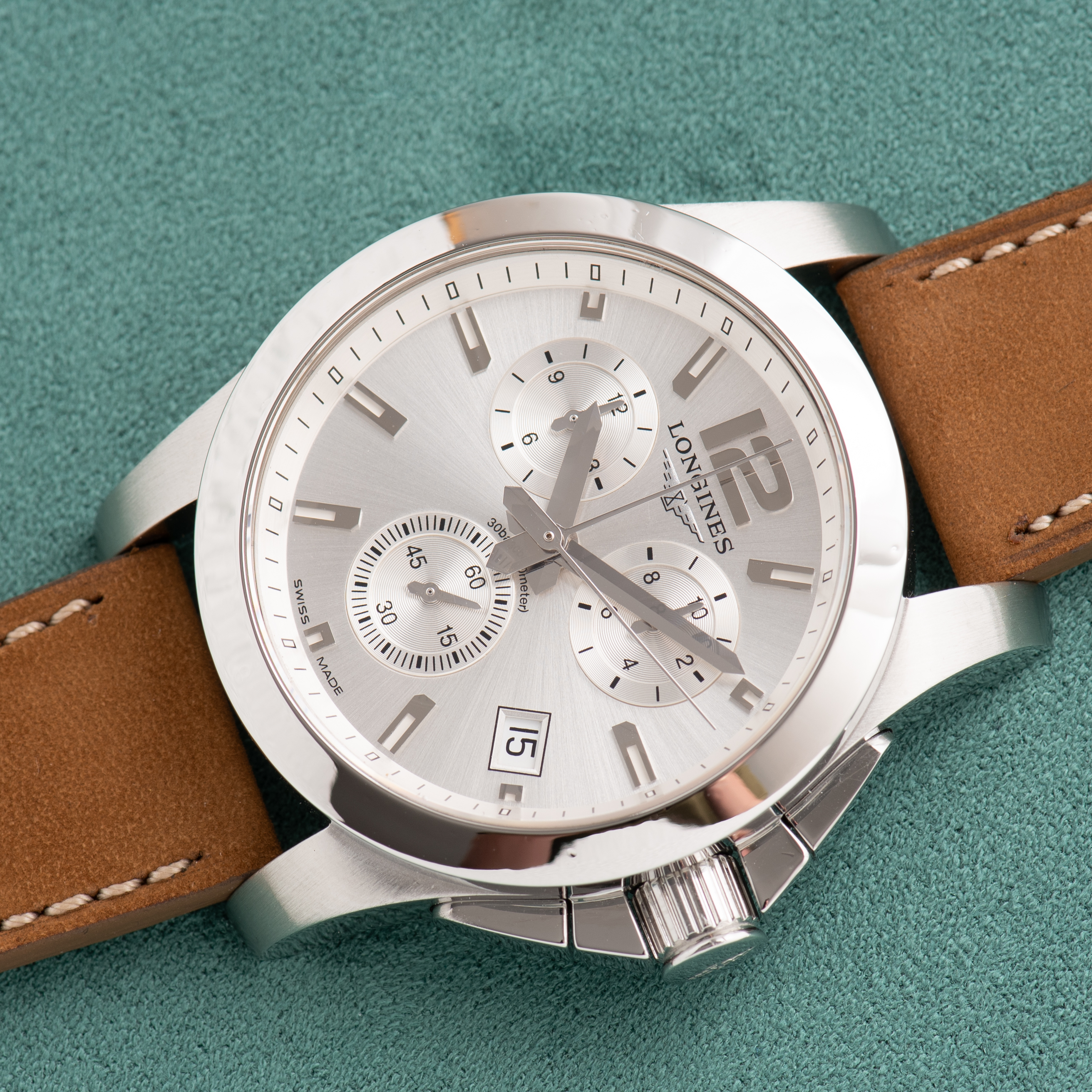 View of Longines Conquest Chronograph Silver Dial L3.660.4
