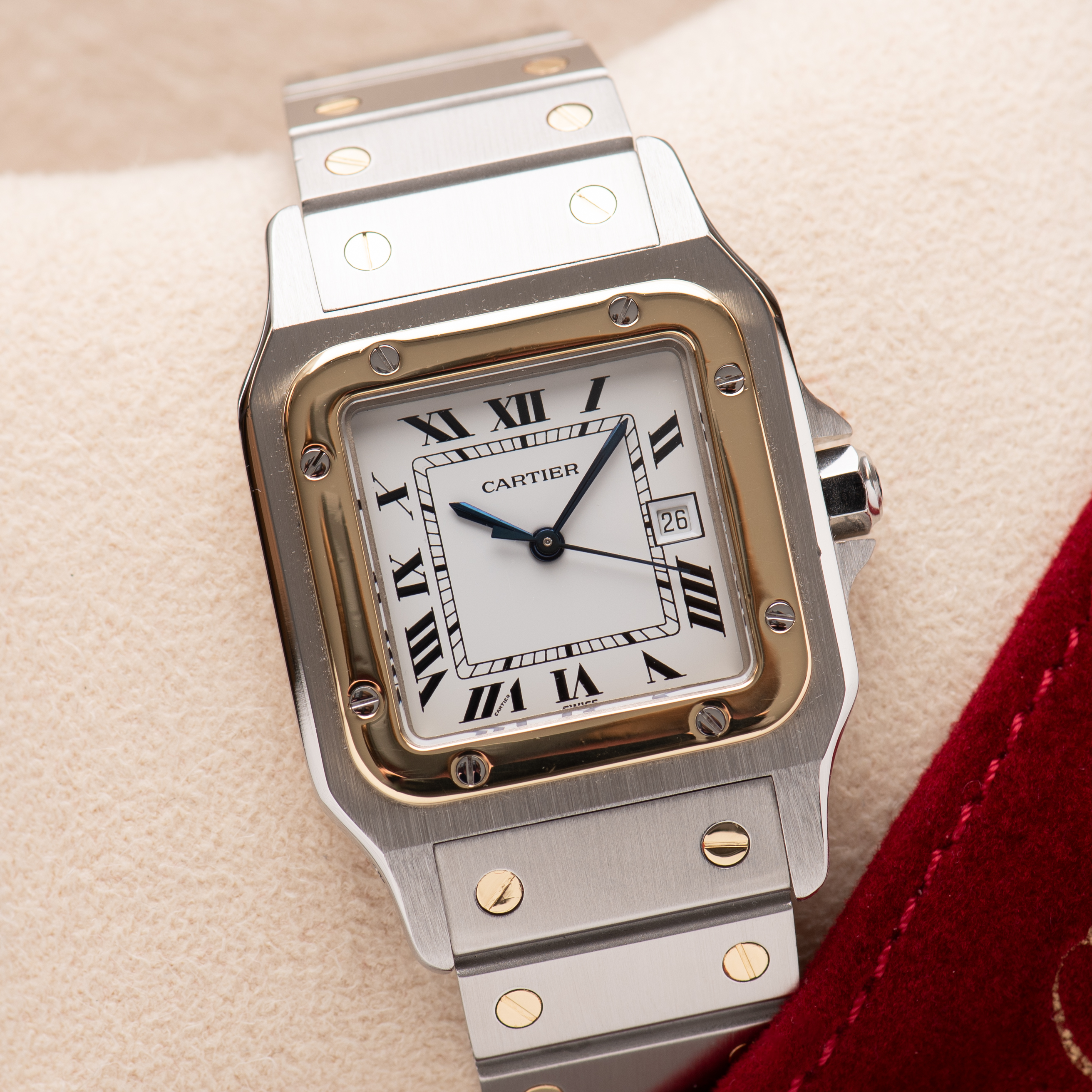 Zicht op Cartier Santos Carrée Gold/steel Ref 2961 vanaf 1990-2000