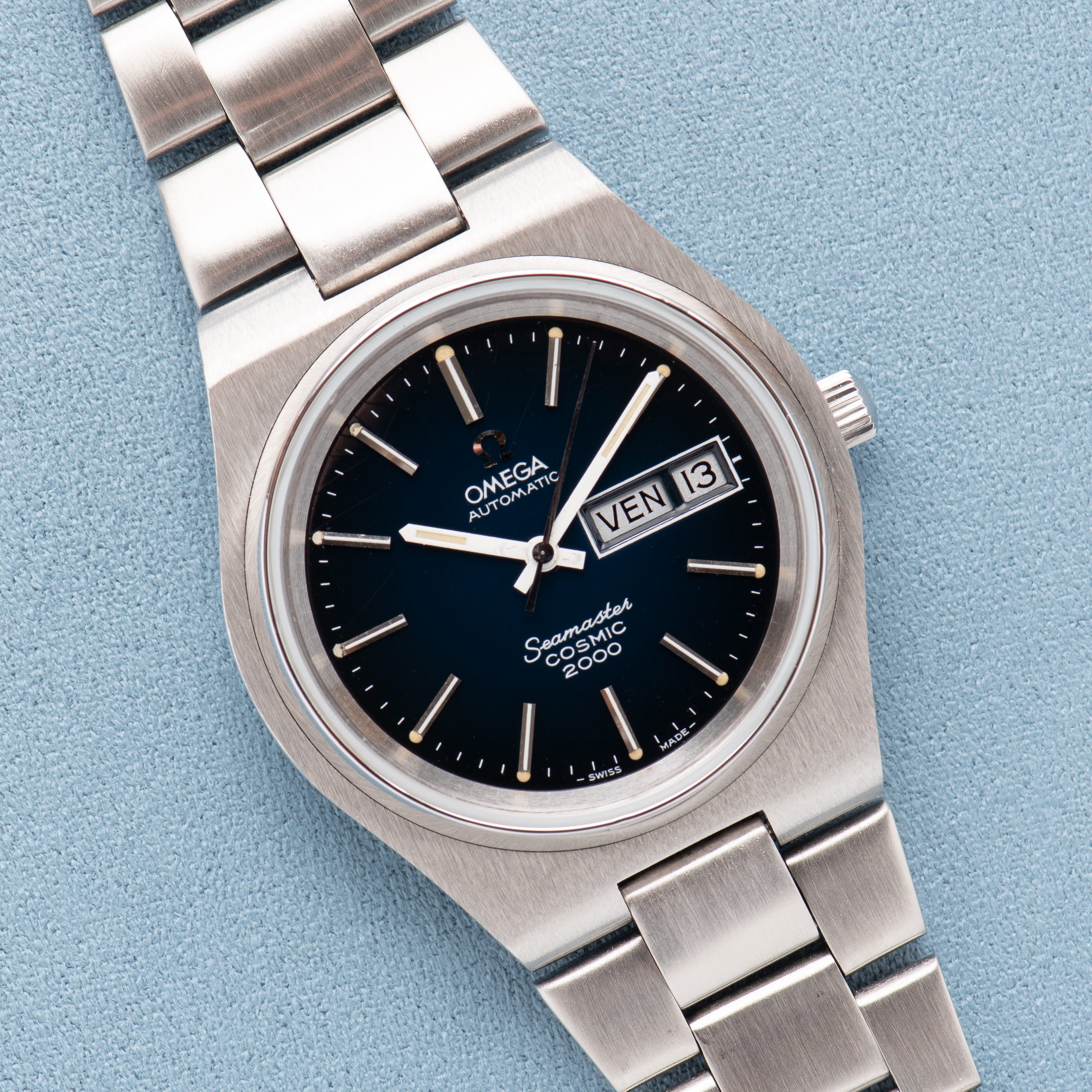 View of Omega Automatic Seamaster Cosmic 2000 Spider dial Réf 166.0129 from 1973