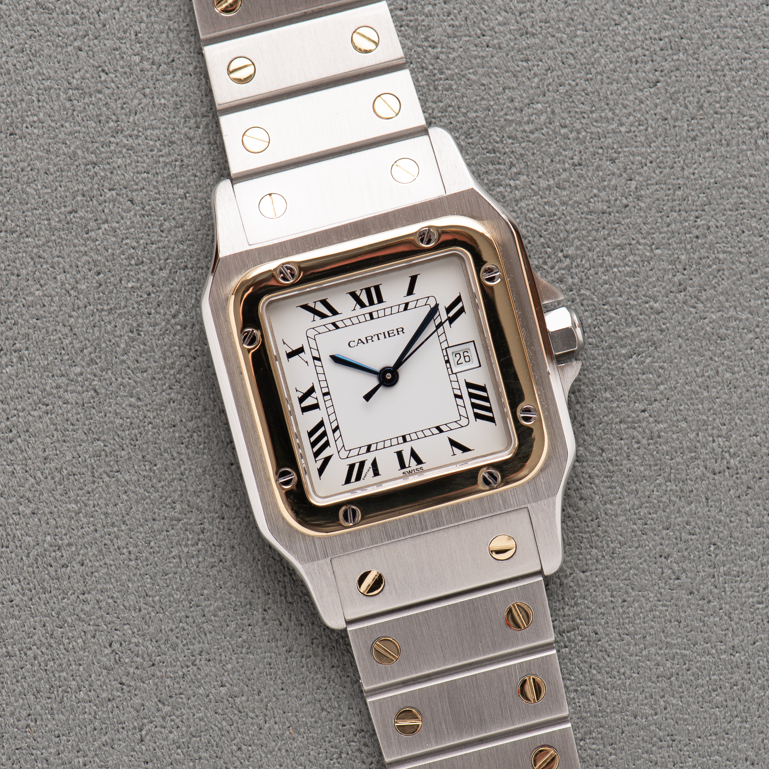 Zicht op Cartier Santos Carrée Gold/steel Ref 2961 vanaf 1990-2000