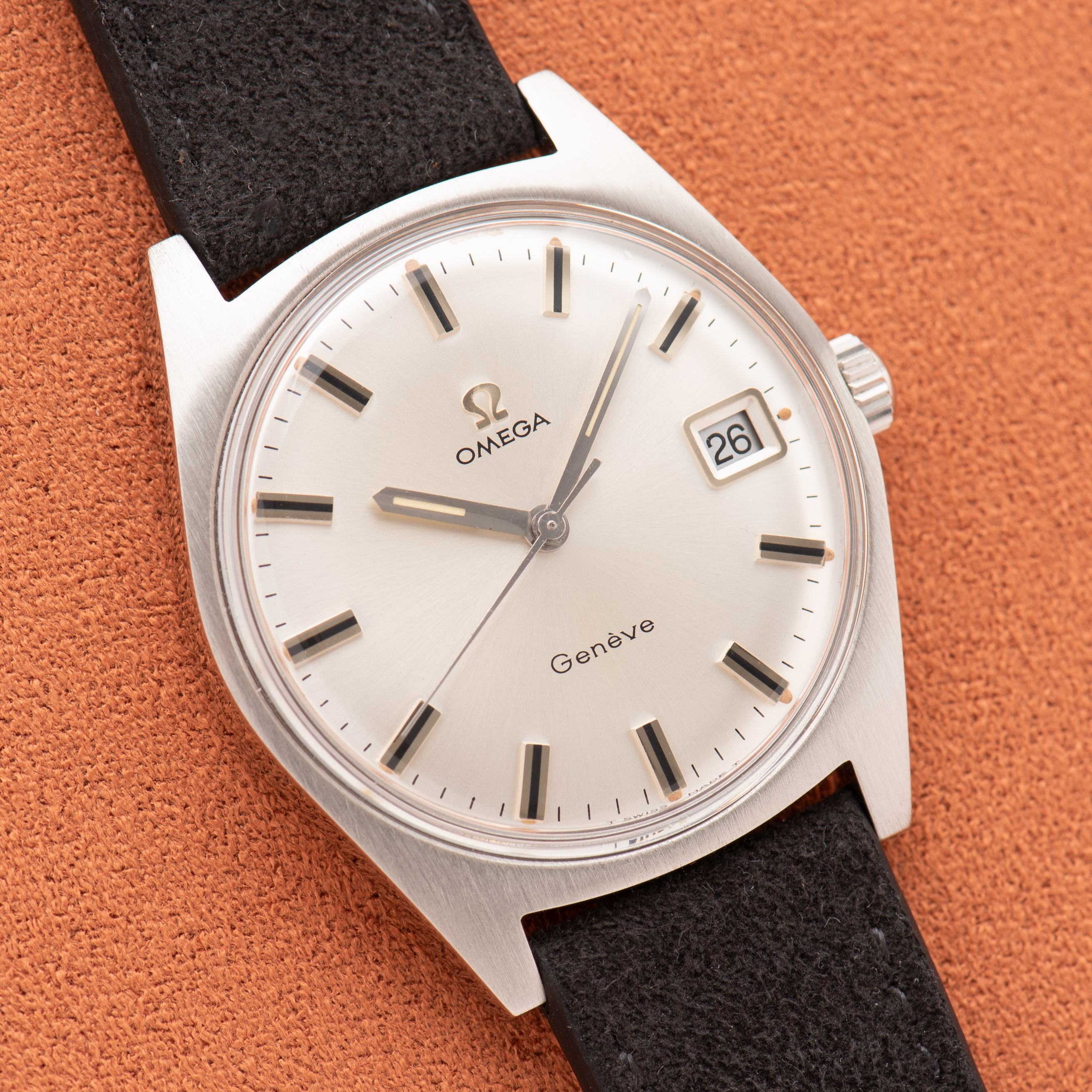 View of Omega Geneva Silver Dial mechanical ref 136,041 from 1969